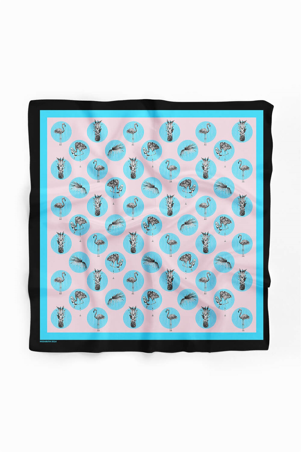 Kadın Mavi Flamingo Desenli 50x50 Bandana DG0614-22