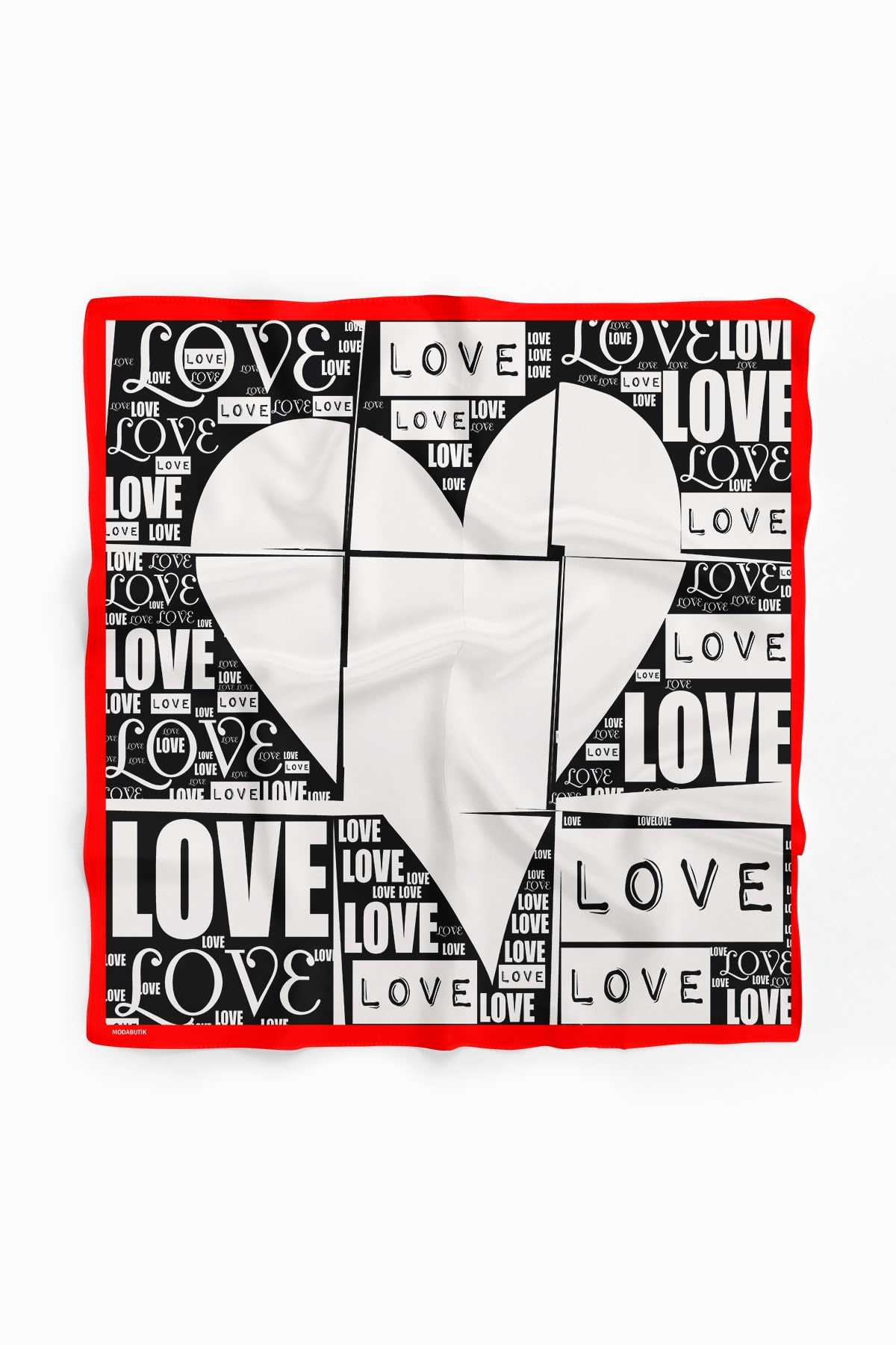 A30 Kadın Love Desenli Bandana 50x50 Siyah Beyaz DG0135-22
