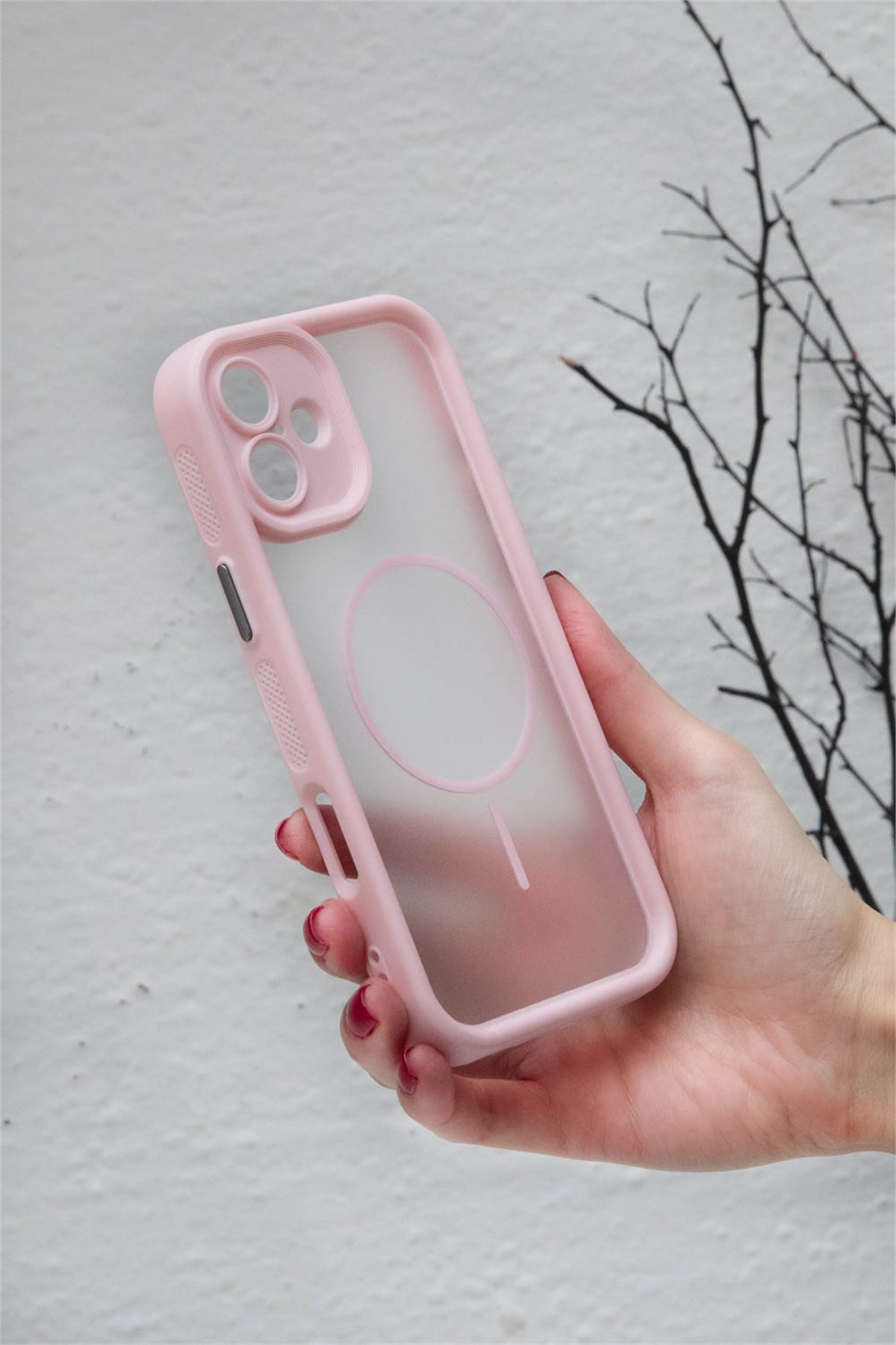 iPhone 16 Kılıf – Kamera Korumalı – MagSafe Uyumlu – Pembe Renk – Mat Silikon Telefon Kılıfı
