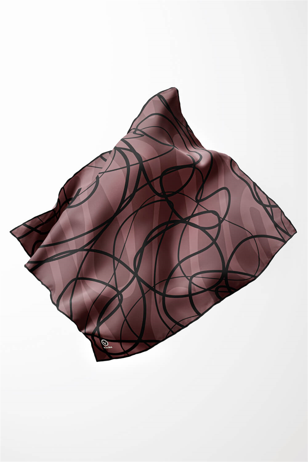 Twill Karışık Çizgi Desenli Pudra Renkli 90x90 Eşarp (İpek İçermez) Kenar Dikiş Şekli El Dikişli