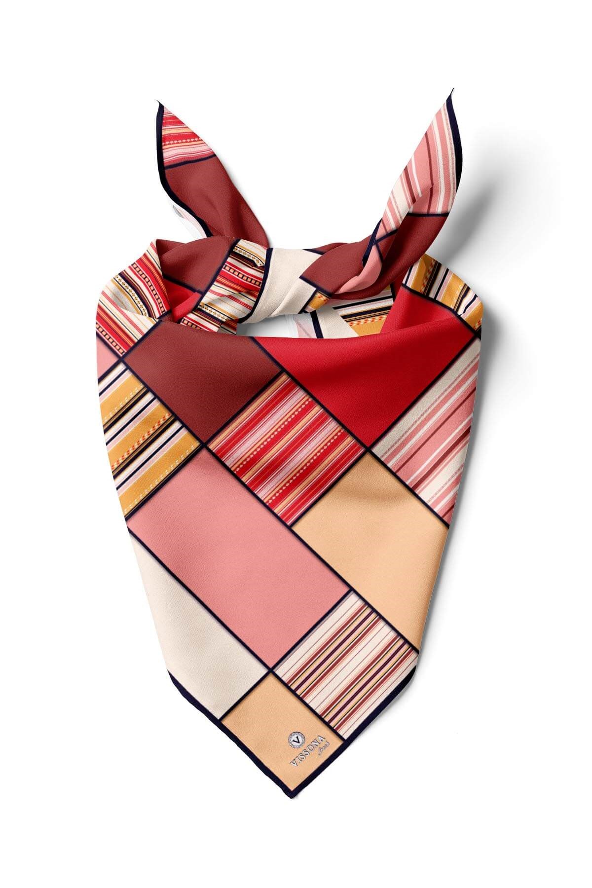 %100 İpek Kadın Geometrik Desenli Bandana 80x80