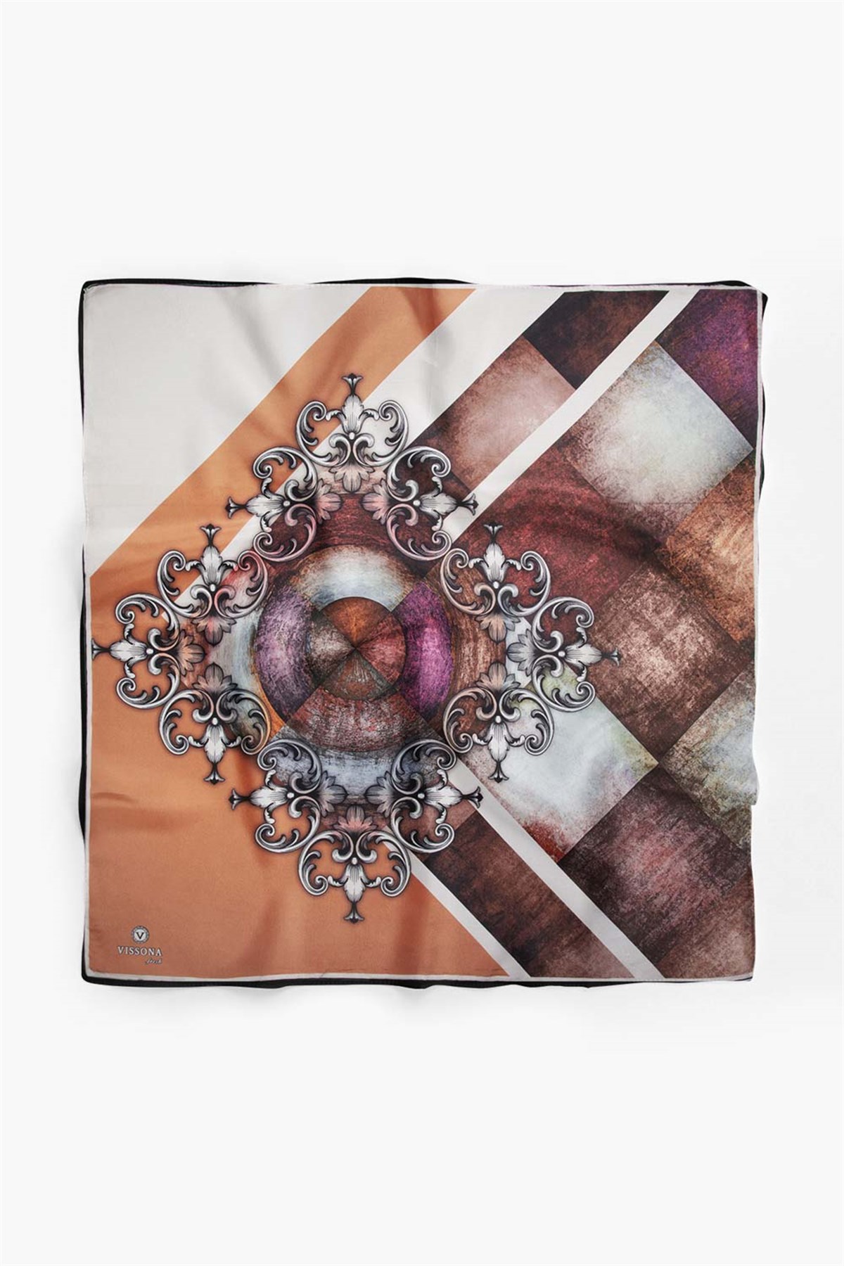 %100 İpek Kadın Desenli Bandana 80x80