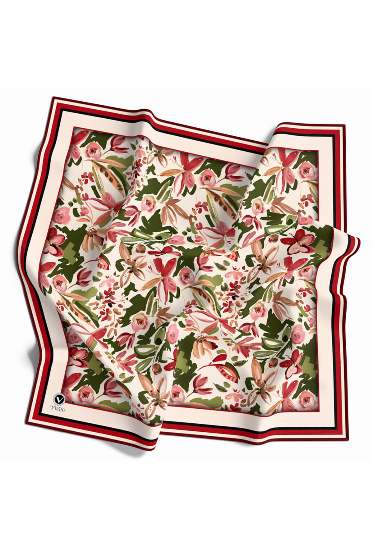 Rayon Çiçek Desenli Bordo Renkli 90x90 Dikim Şekli : El Dikişi Eşarp (İpek İçermez)