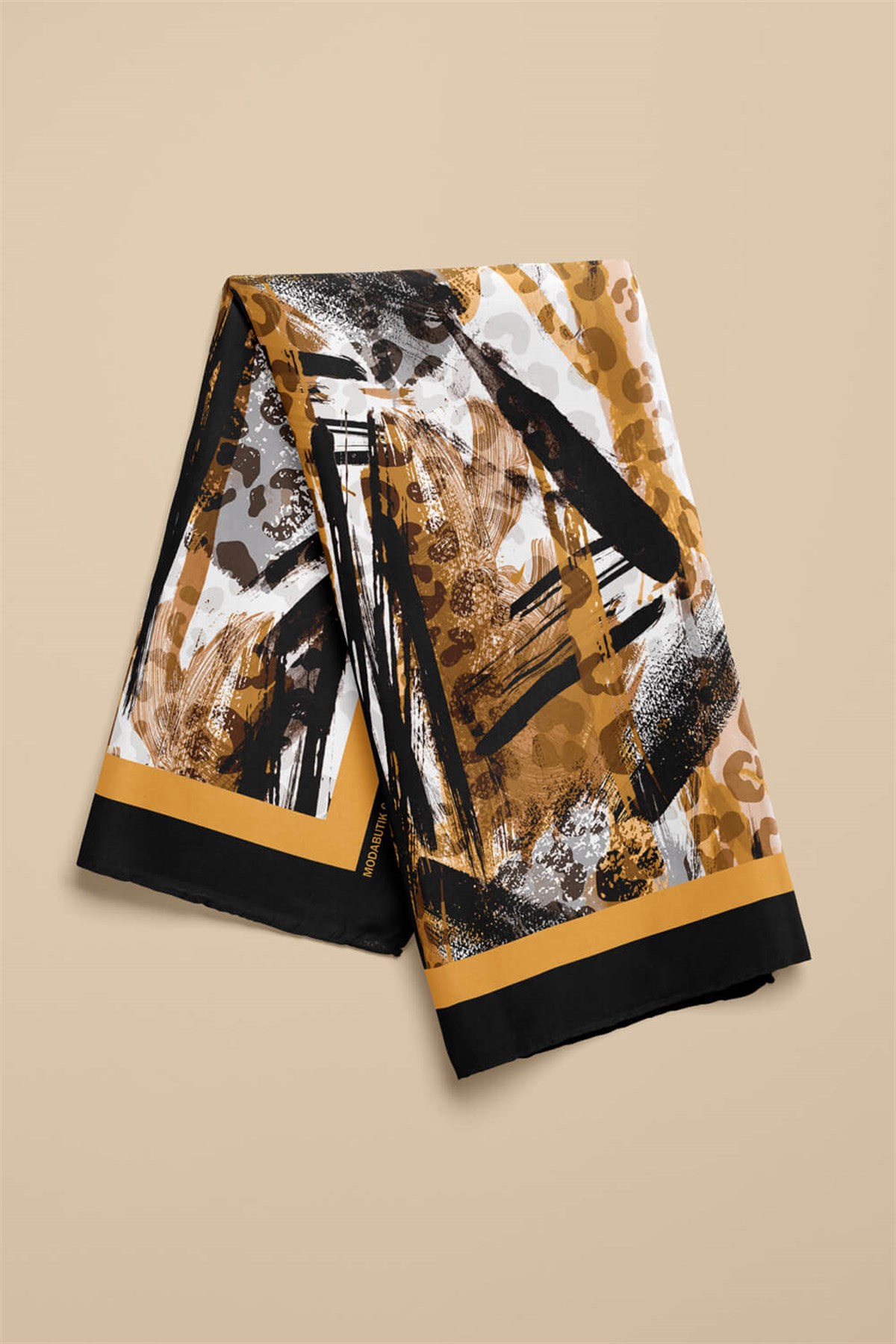 Violla Kadın Kahve Siyah Leopar Desenli 50x50 Bandana