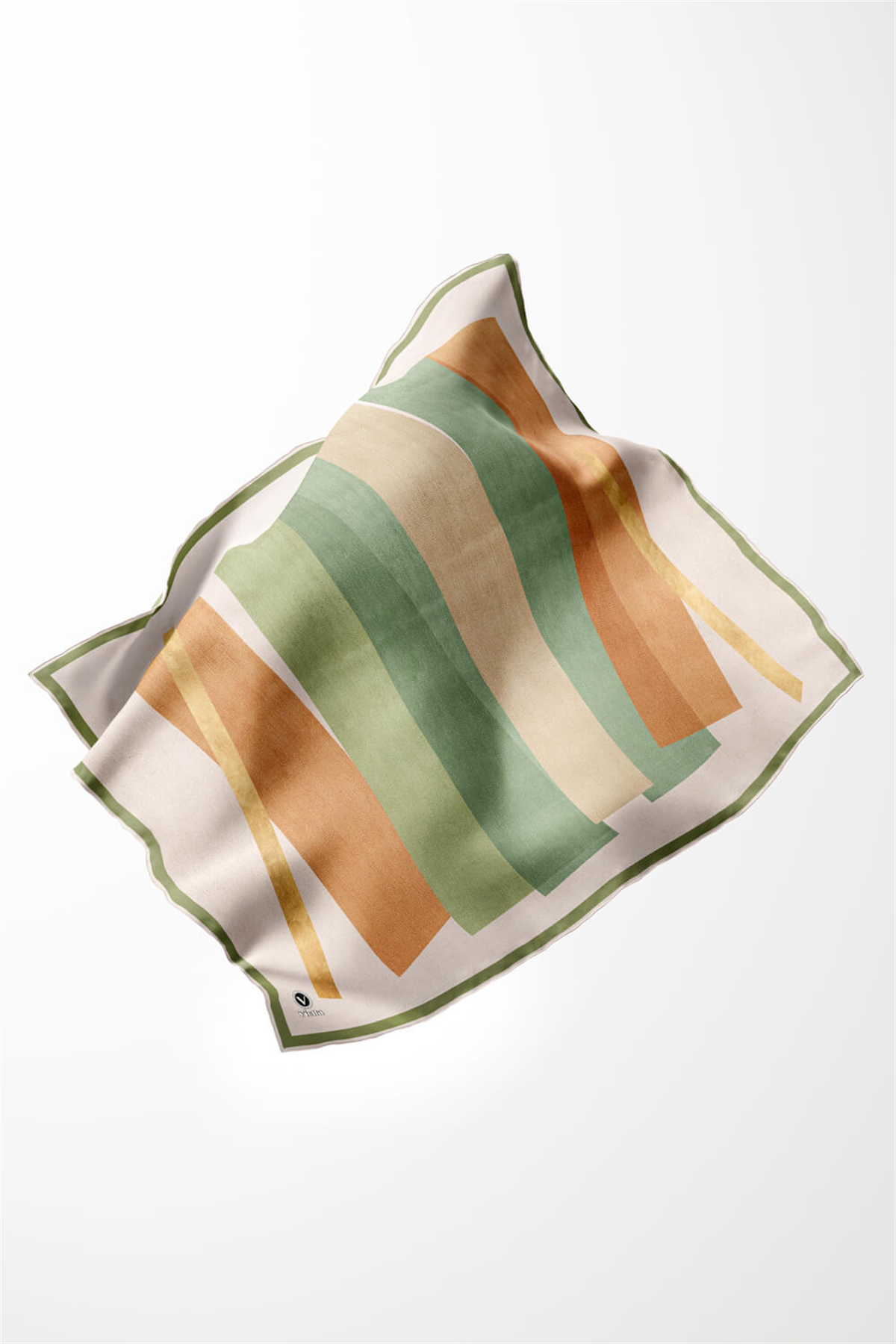 Twill Geometrik Desenli Haki Renkli 90x90 Eşarp (İpek İçermez) Kenar Dikiş Şekli El Dikişli
