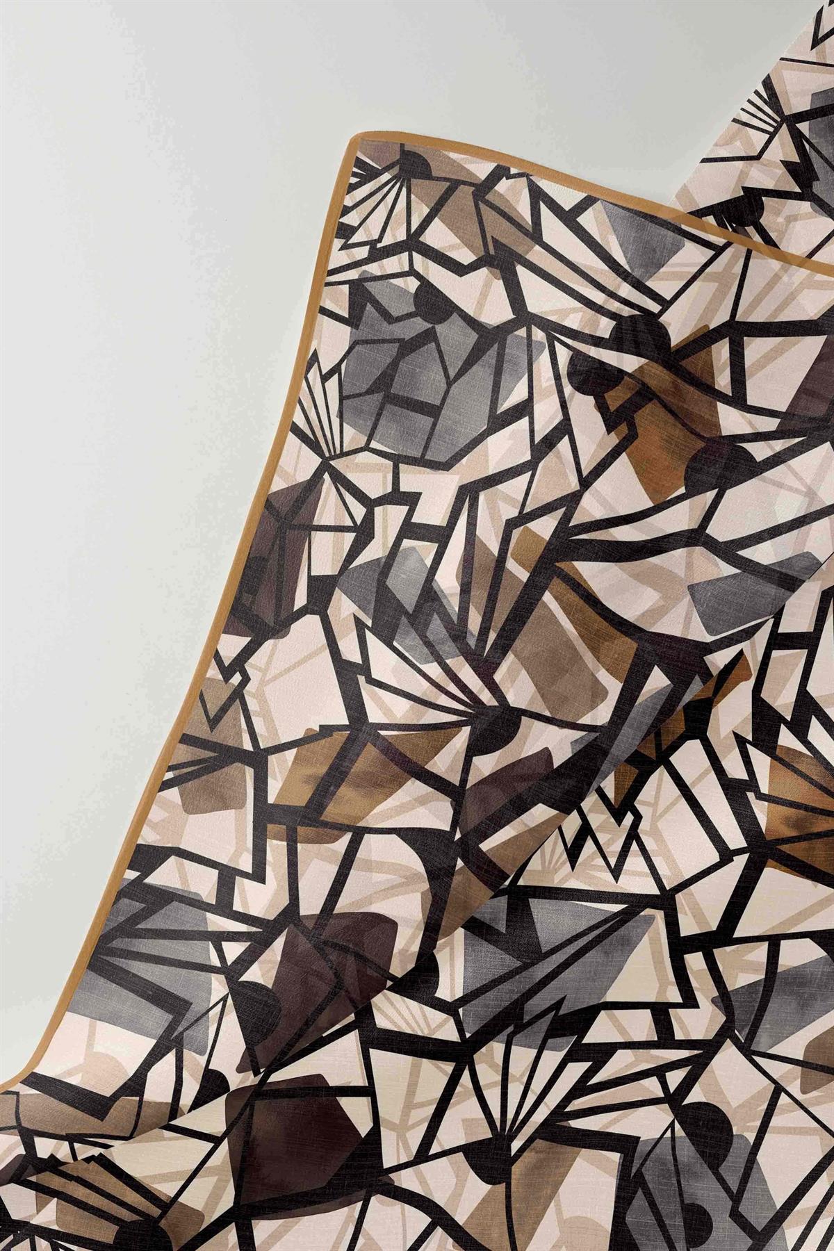 %100 Twill Renkli Petek Desenli Sütlükahve - Vizon Renkli 90x90 Eşarp Dikim Şekli: El Dikişii