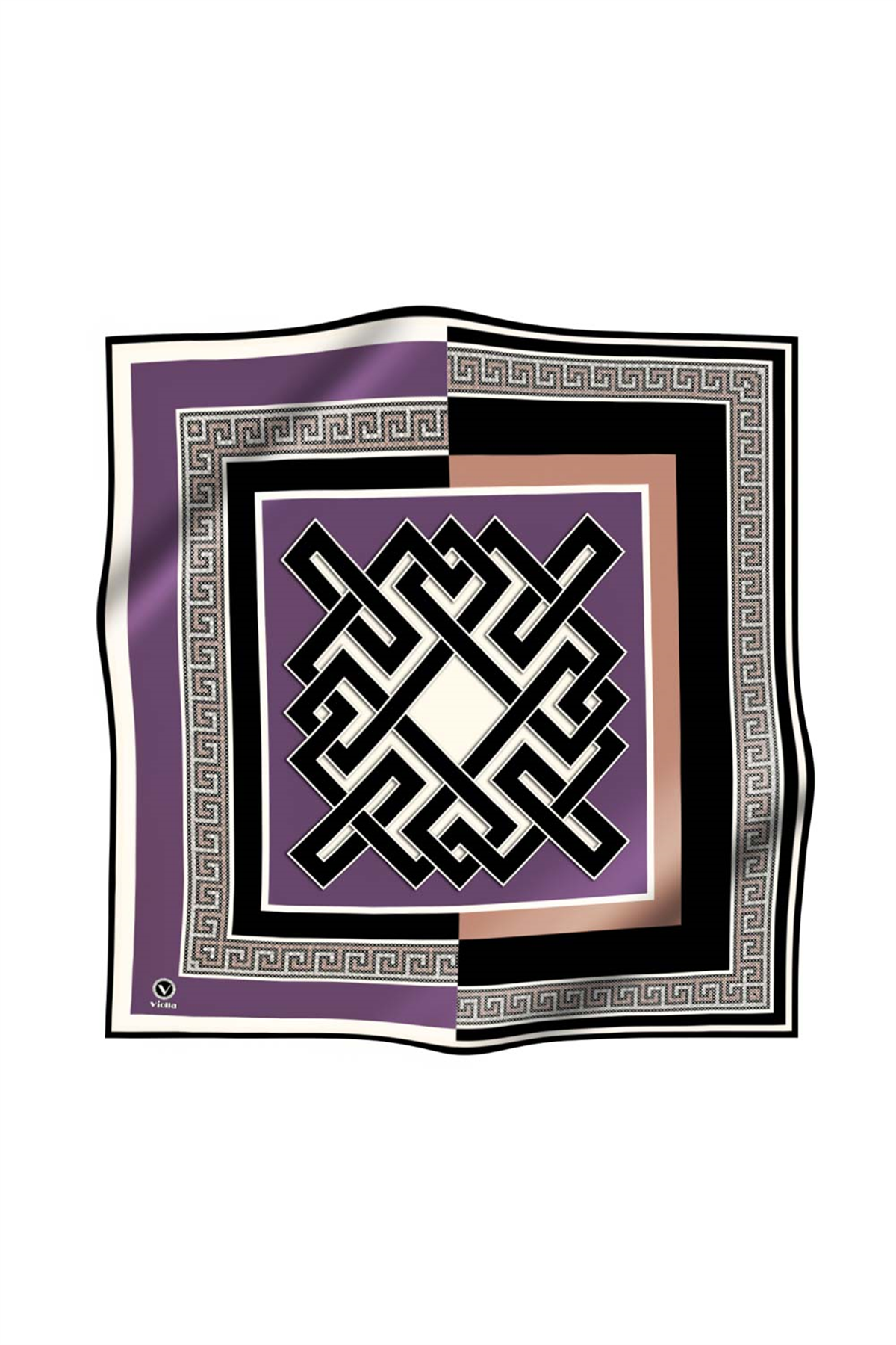 Twill Çizgili Sonsuzluk Düğümü Desenli Lila Renkli 90x90 Eşarp (İpek İçermez)