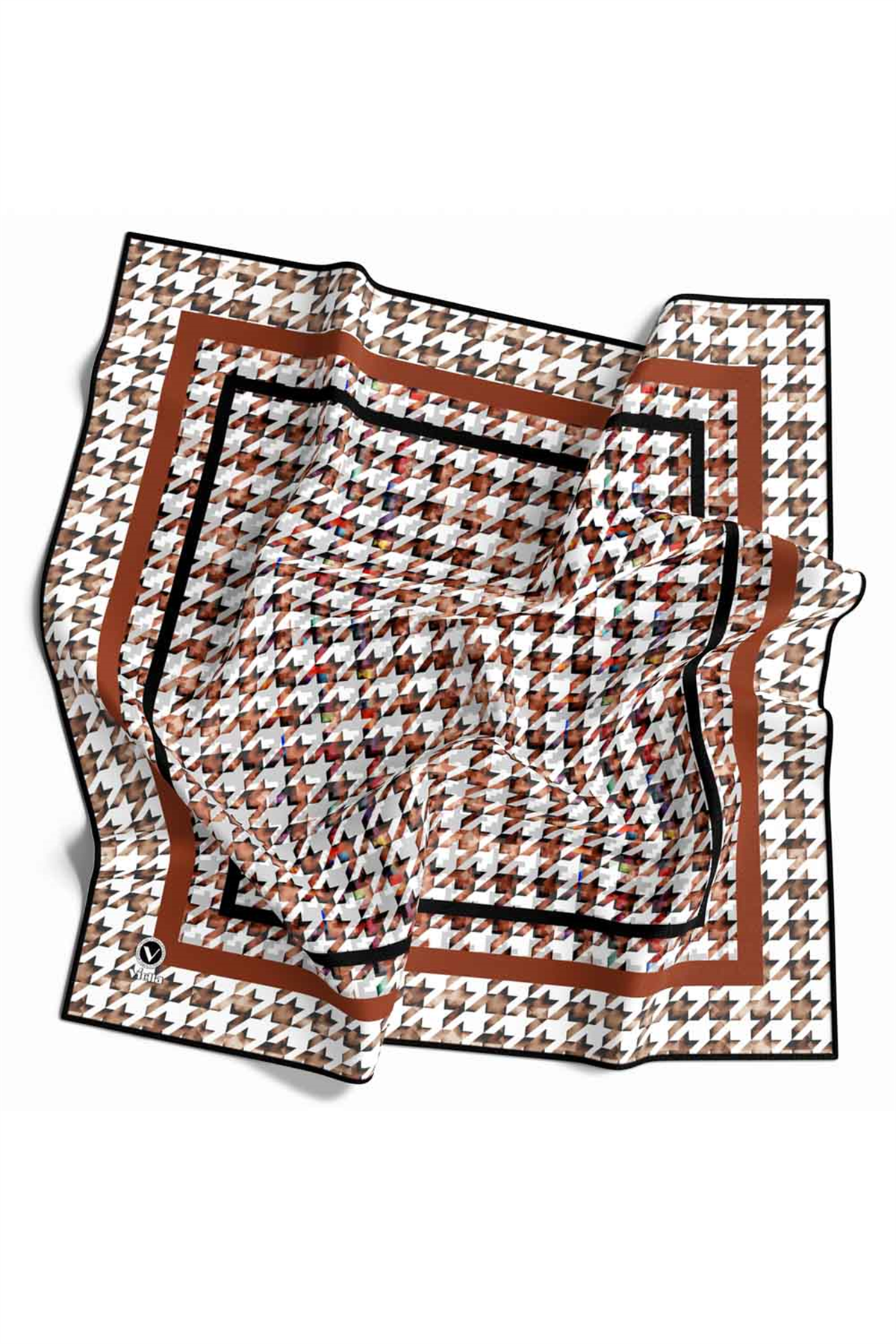 Twill Kazayağı Desenli Taba Renkli 90x90 Eşarp (İpek İçermez) Kenar Dikiş Şekli El Dikişli