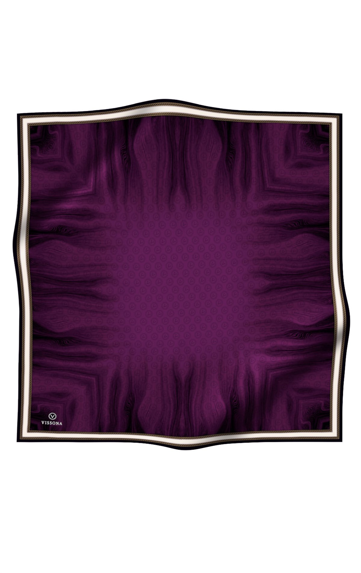 100% Twill İpek Monogram Desenli Mürdüm Renkli 90x90 Dikim Şekli : El Dikişi Eşarp