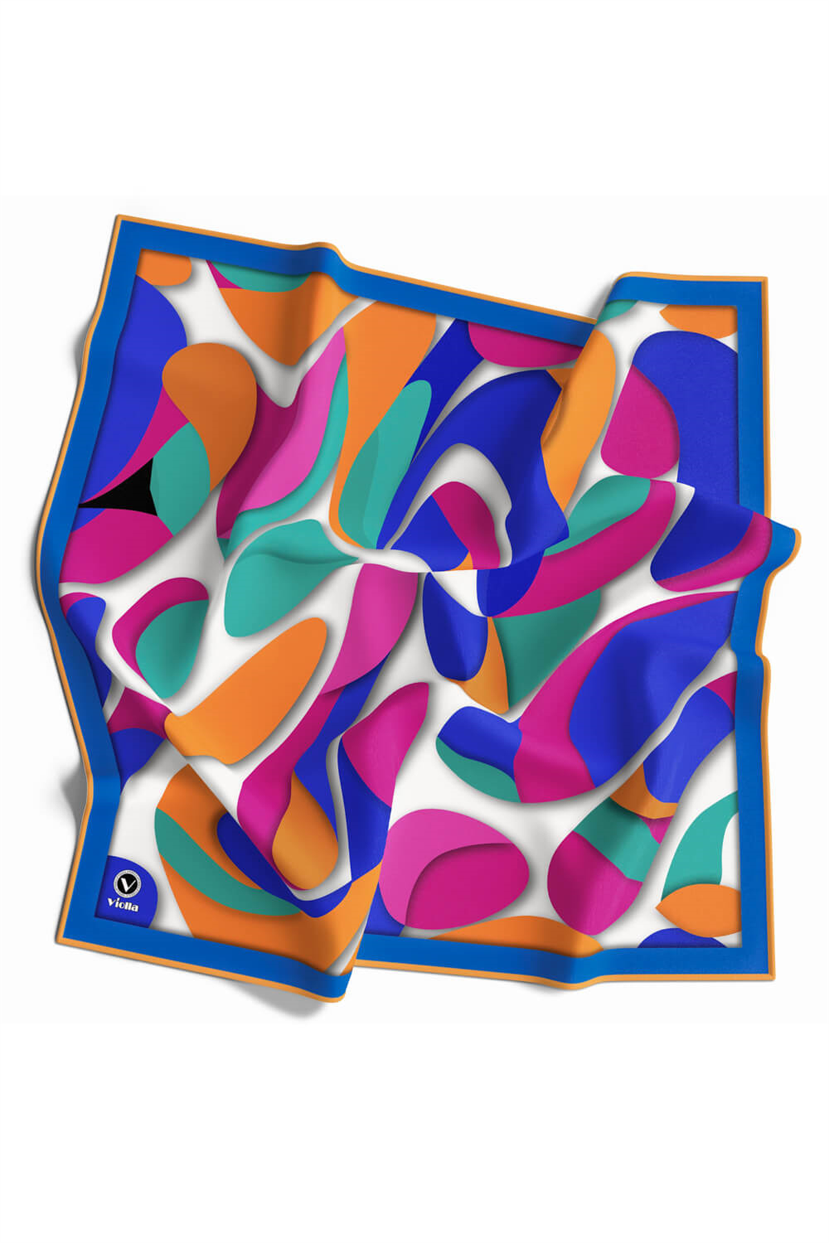 Twill Soyut Geometrik Desenli Saks - Turuncu Renkli 90x90 Eşarp (İpek İçermez) Dikim Şekli : El Dikişi
