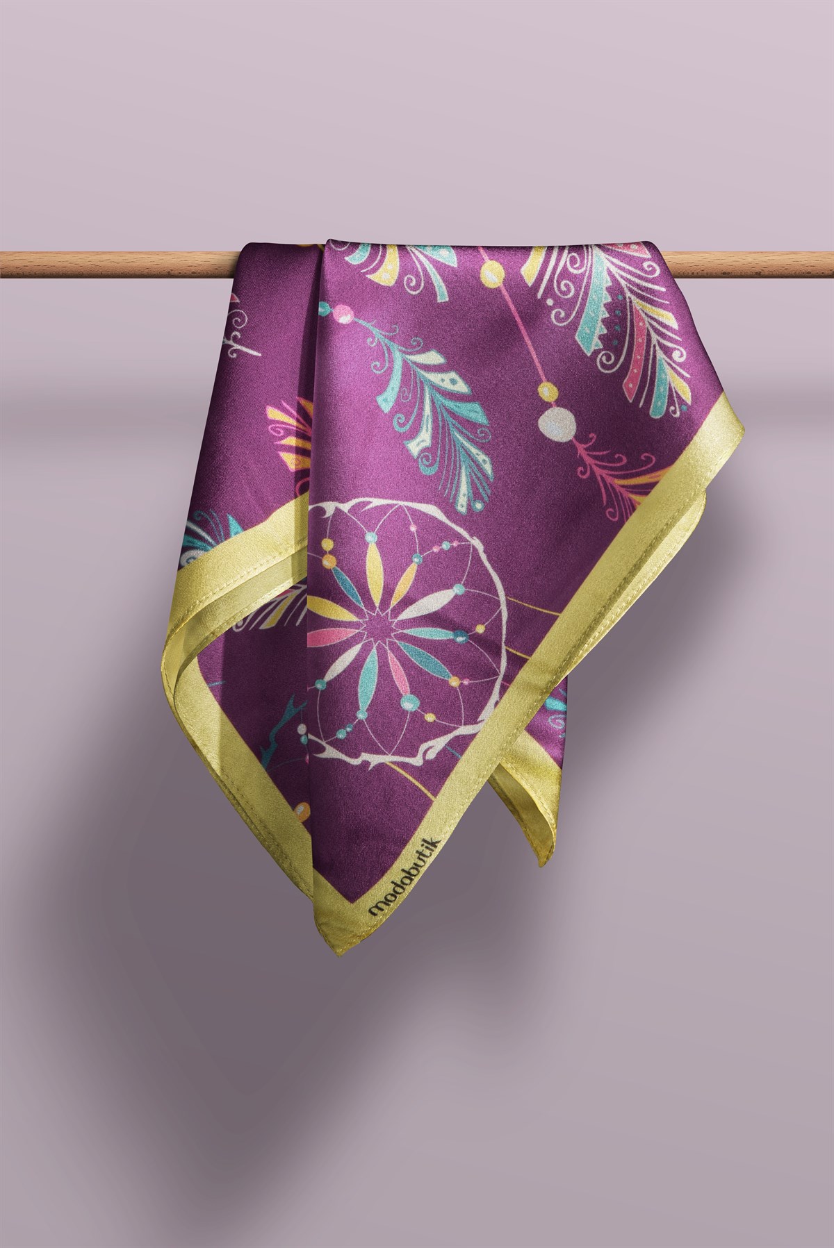 Violla B97 Kadın Yaprak Desenli Bandana 50x50 Yeşil DG0332-22 Snz
