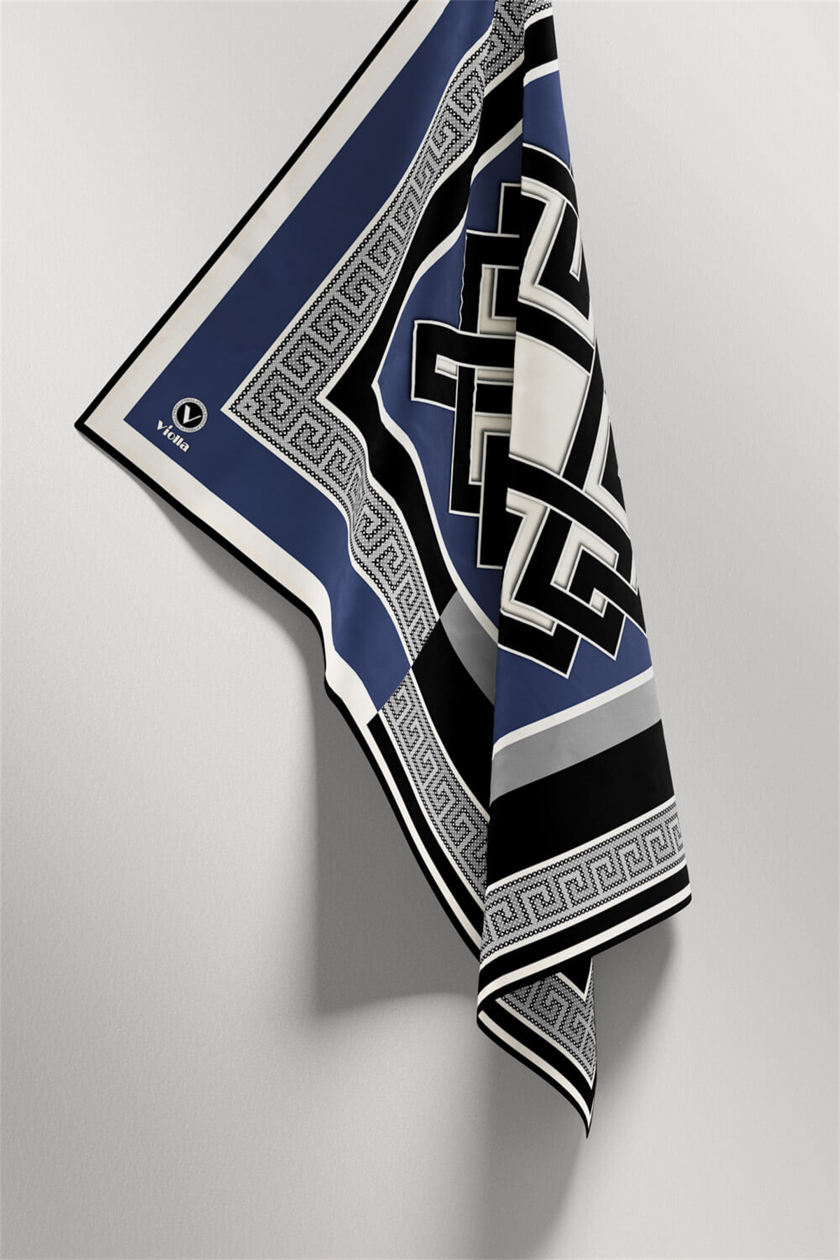 Twill Çizgili Sonsuzluk Düğümü Desenli İndigo Renkli 90x90 Eşarp (İpek İçermez)