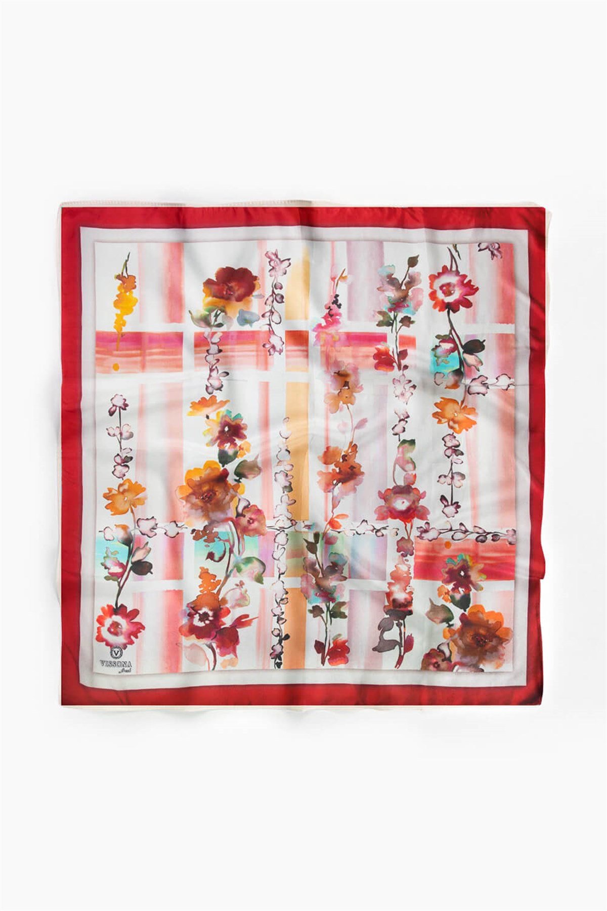 %100 İpek Kadın Desenli Bandana 80x80