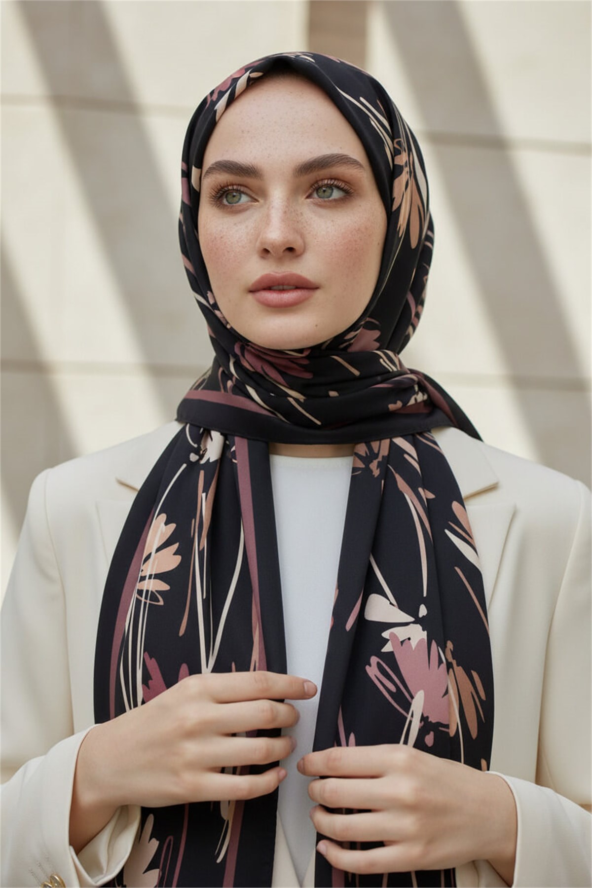 KREP ÇİÇEK DESENLİ GÜL KURUSU RENKLİ 75X195 KIRIŞMAZ ŞAL
