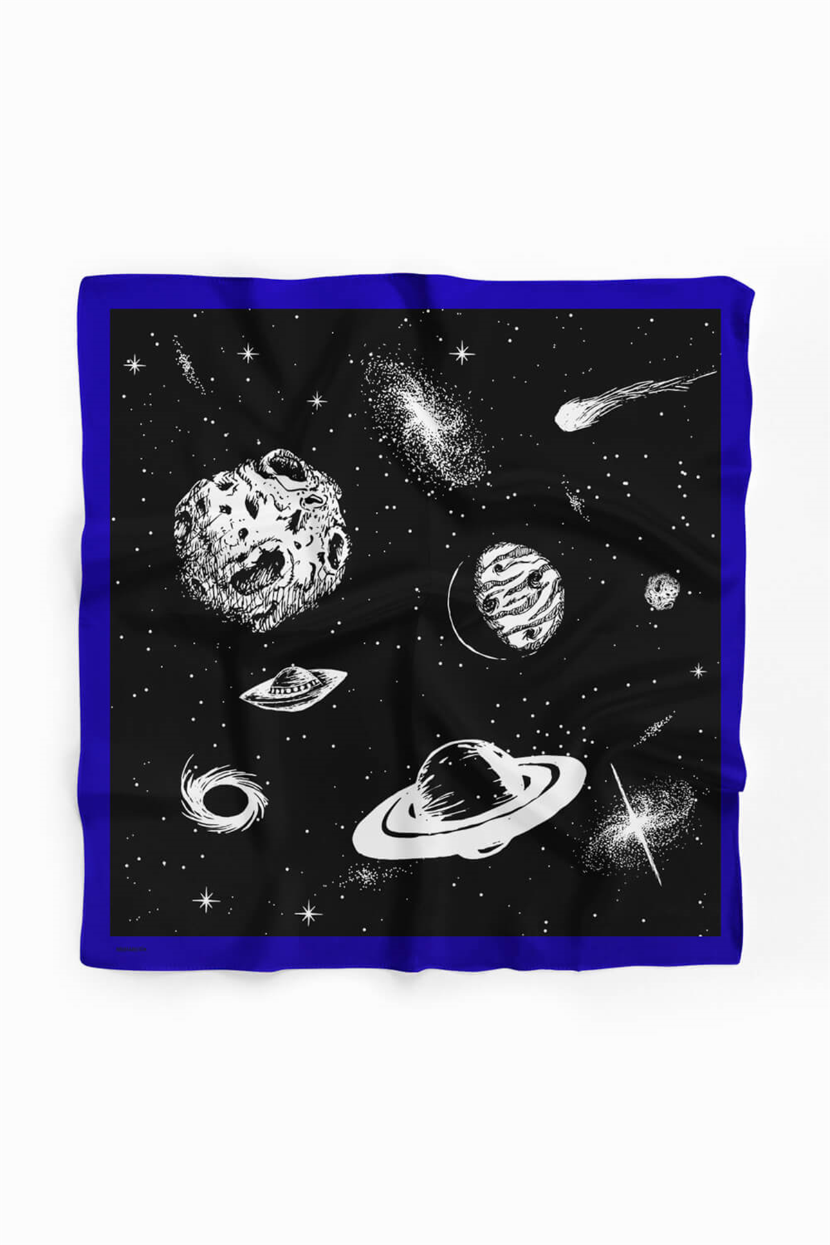 Z96 Kadın Gezegen Desenli Bandana 50x50 Siyah Beyaz DG0320-22