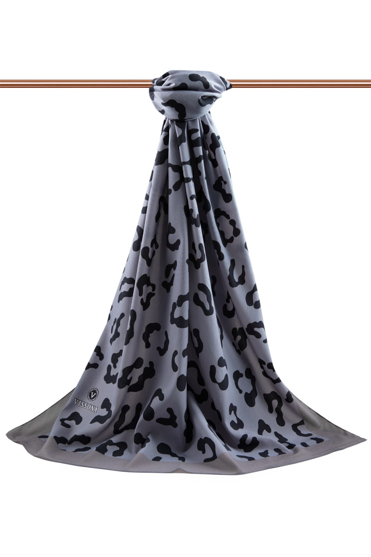 KREP LEOPAR DESENLİ GÜMÜŞ RENKLİ 75X195 KIRIŞMAZ ŞAL