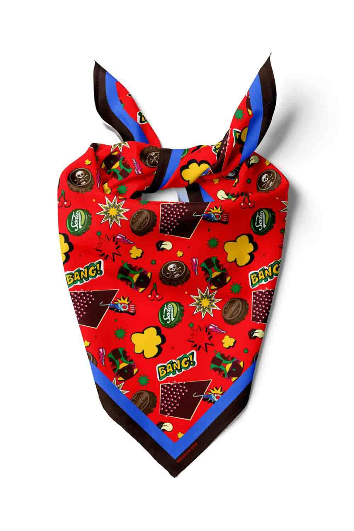 Kadın Kırmızı Mavi   Cover Desenli 50x50 Bandana - DG0998