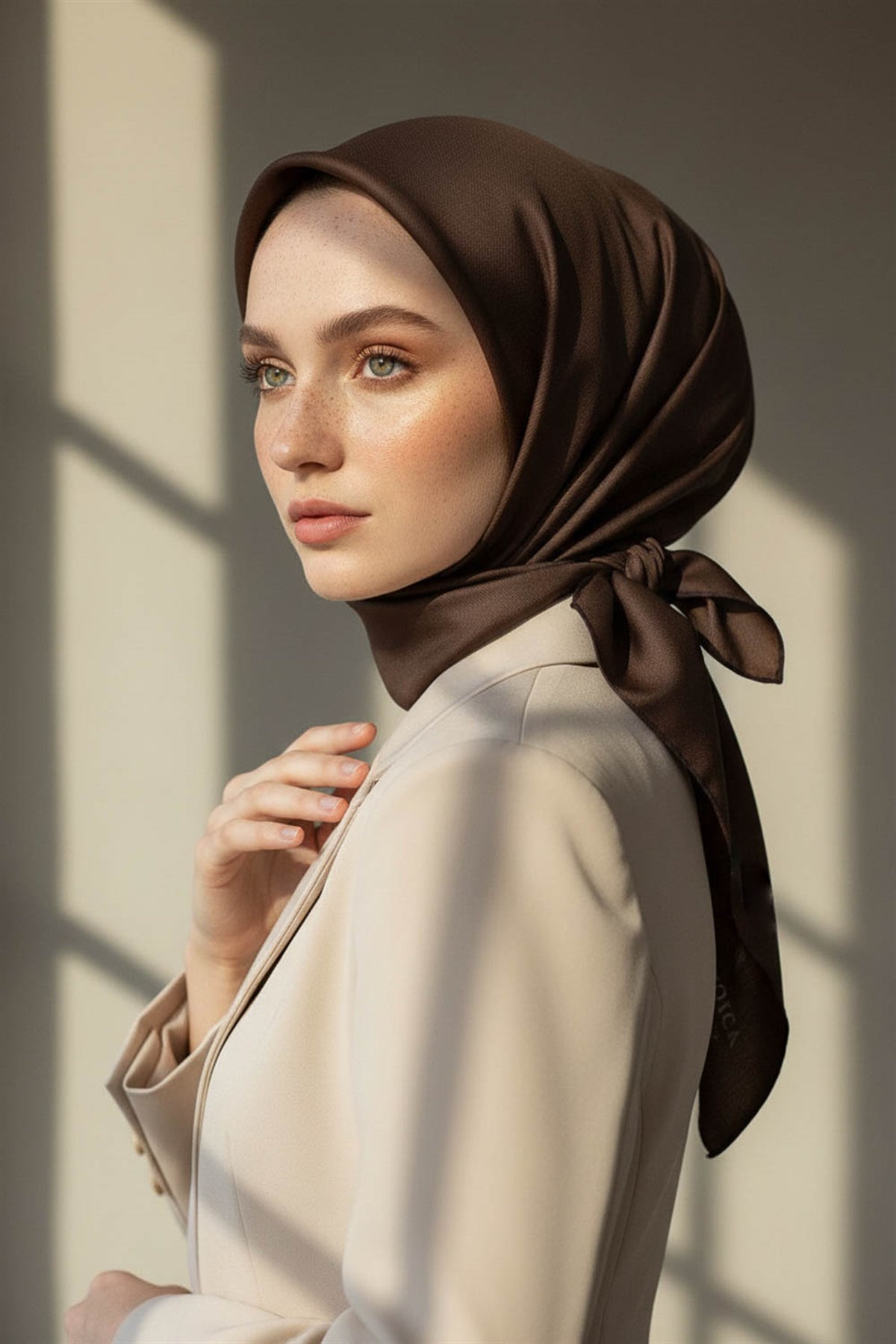 %100 Twill İpek Düz Kahverengi Renkli Daha Tok Exclusive Serisi 90x90 Eşarp Dikim Şekli : El Dikişi