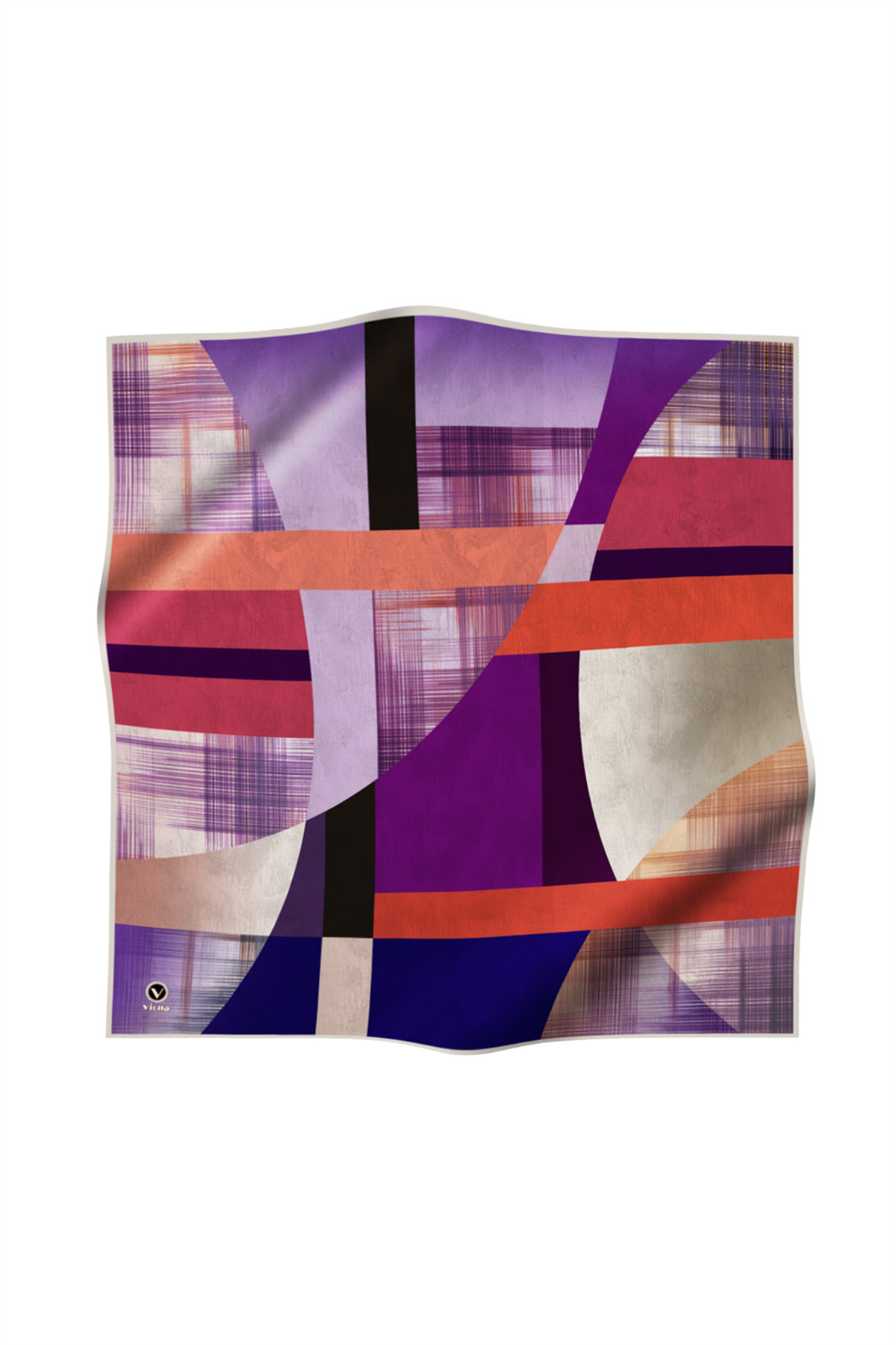 Twill Geometrik Desenli Mor Renkli 90x90 Eşarp (İpek İçermez) Kenar Dikiş Şekli El Dikişli