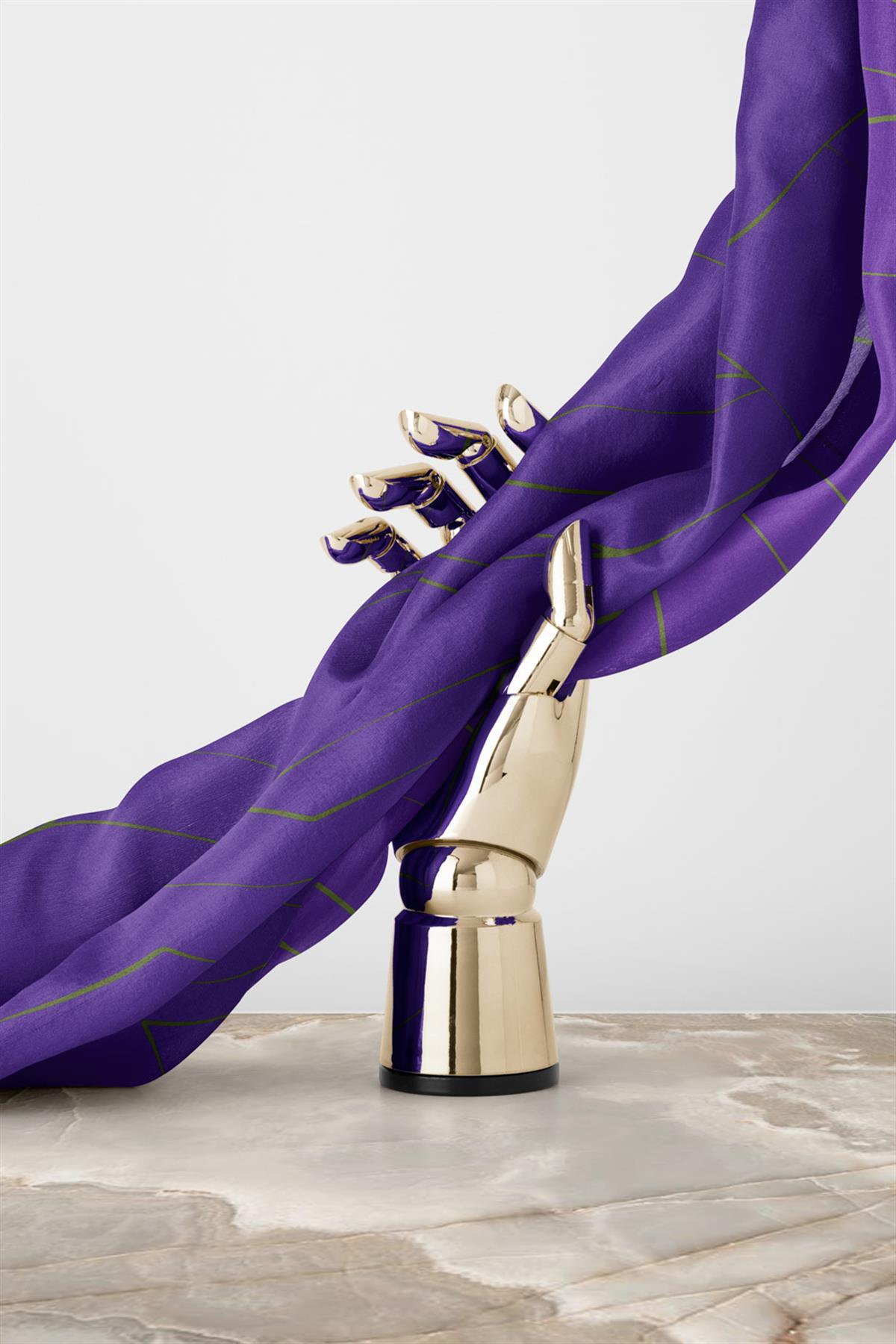 %100 Twill İpek Çizgi Desenli Mor - Haki Renkli 90x90 Eşarp Dikim Şekli : El Dikişi