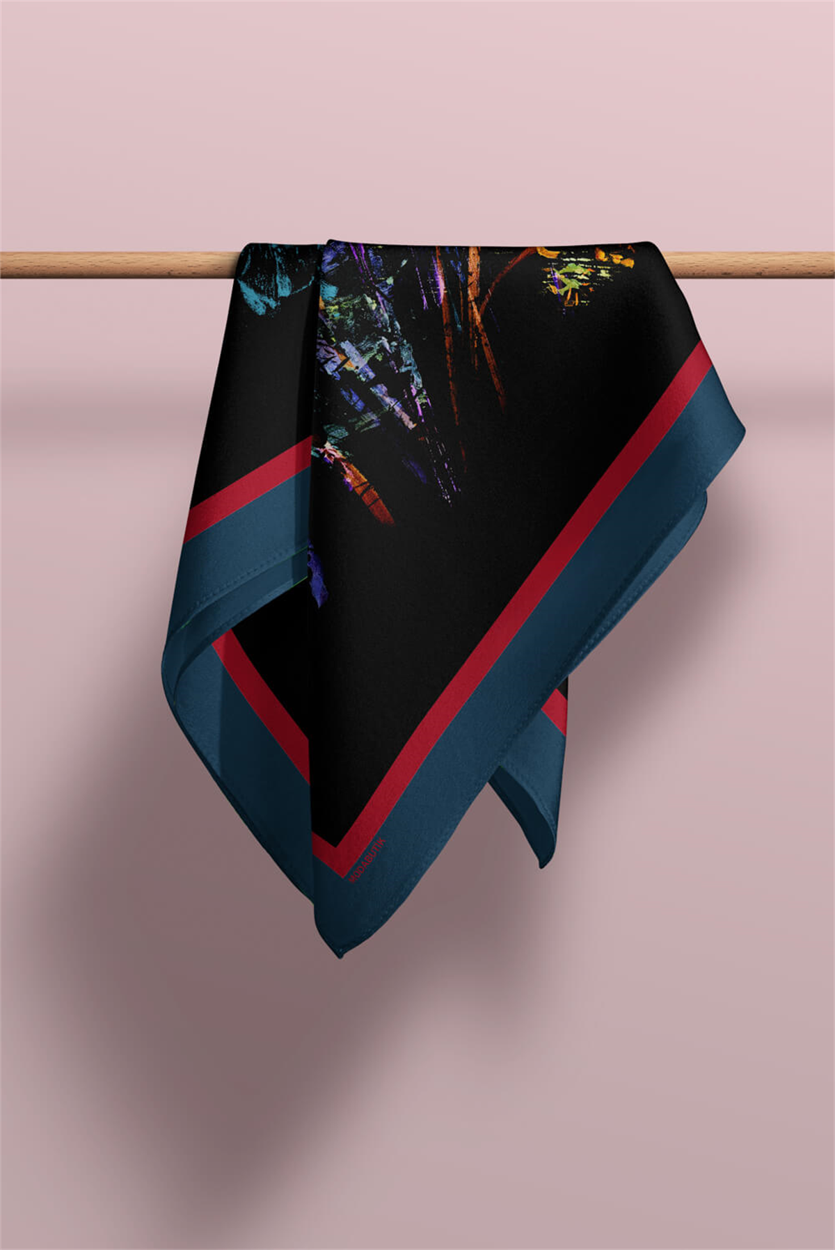 V55 Kadın Siyah Turkuaz Amor Desenli 50x50 Bandana DG01032-22
