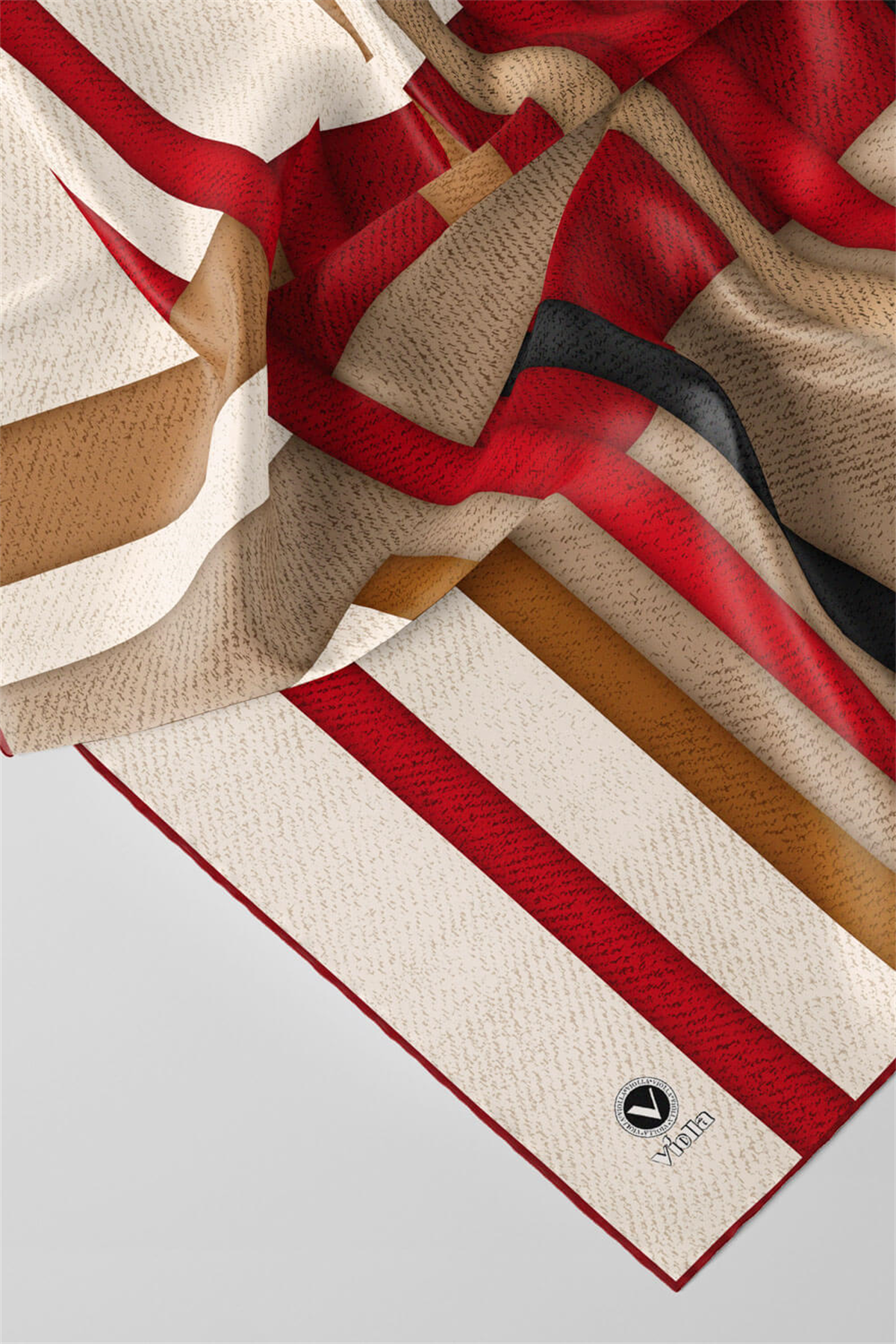 Twill Renkli Şerit Desenli Bordo Renkli 90x90 Eşarp (İpek İçermez) Kenar Dikiş Şekli El Dikişli
