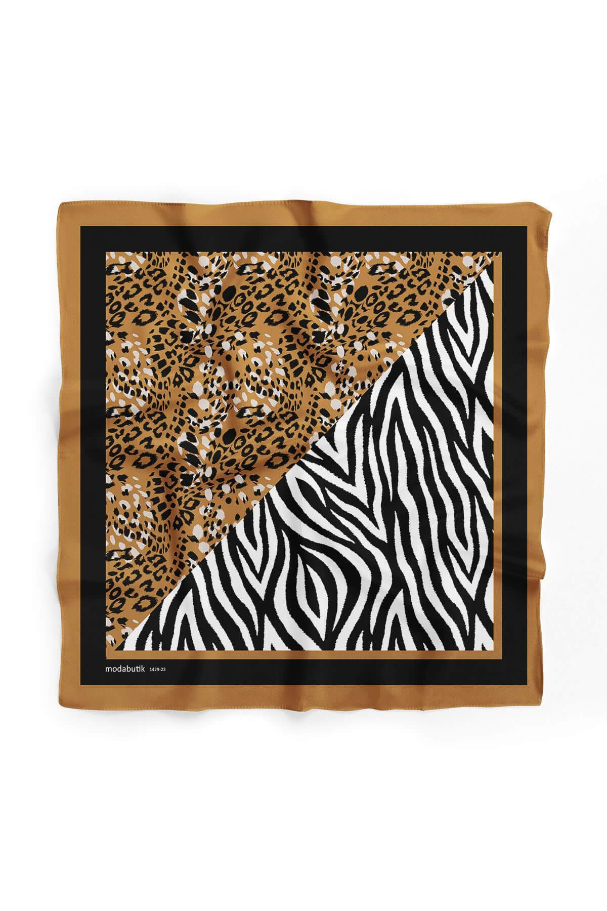 Kadın Siyah Beyaz Zebra Desenli 50x50 Bandana