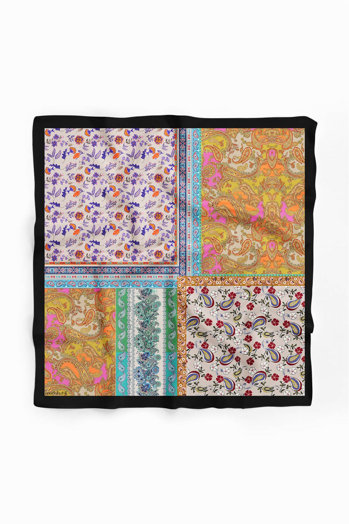 Violla G68 Kadın Mor Beyaz Etnik Desenli 55x55 Bandana