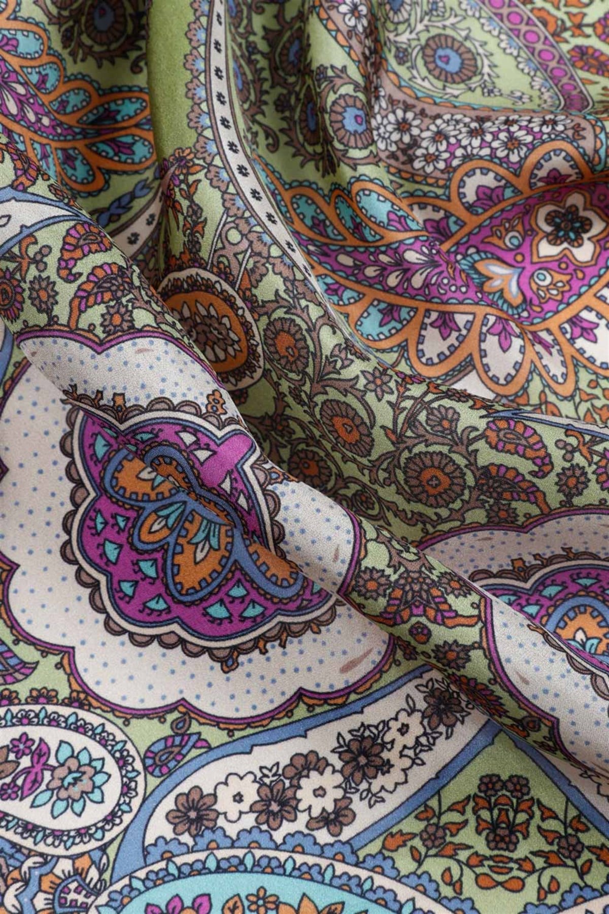 100% İpek Etro Desenli Haki Renkli 92x210 Şal