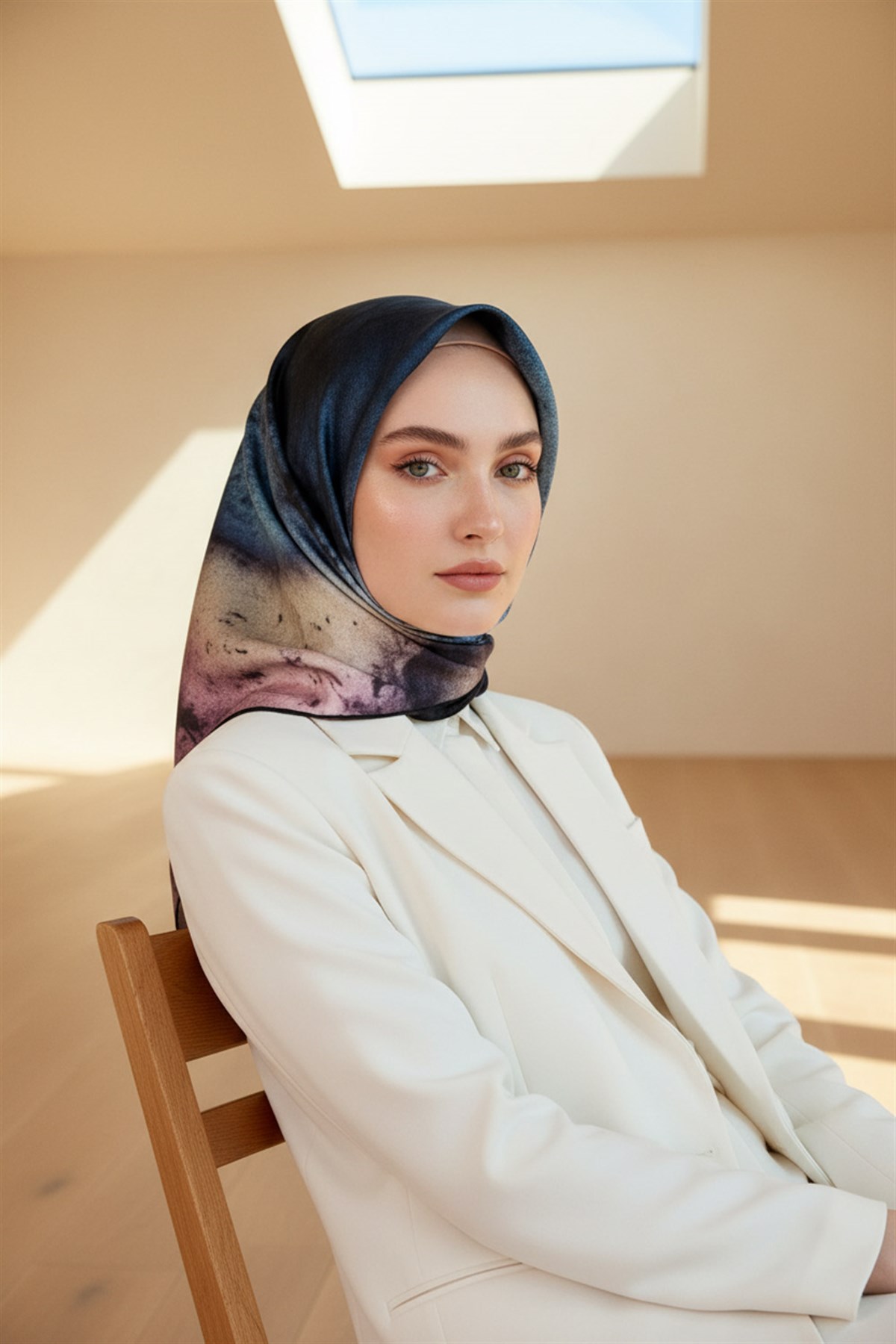 % 57 İPEK % 43 VİSKON Twill İpek Dokulu Ve Geometrik Desenli Mint Yeşili - Lila Renkli 90x90 Eşarp Dikim Şekli : El Dikişi