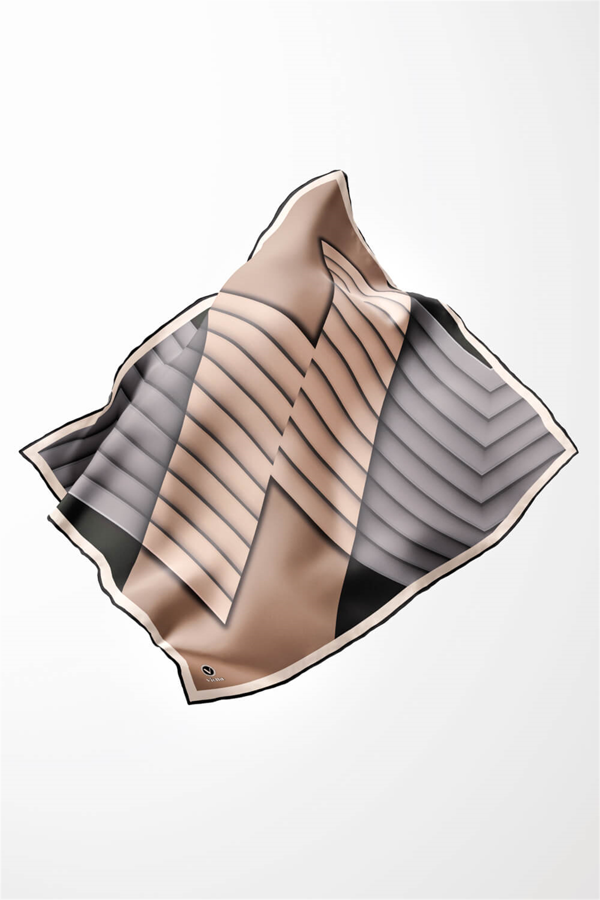 Rayon Zikzak Çizgi Desenli Gri Renkli 90x90 Eşarp (İpek İçermez) Dikim Şekli : El Dikişi