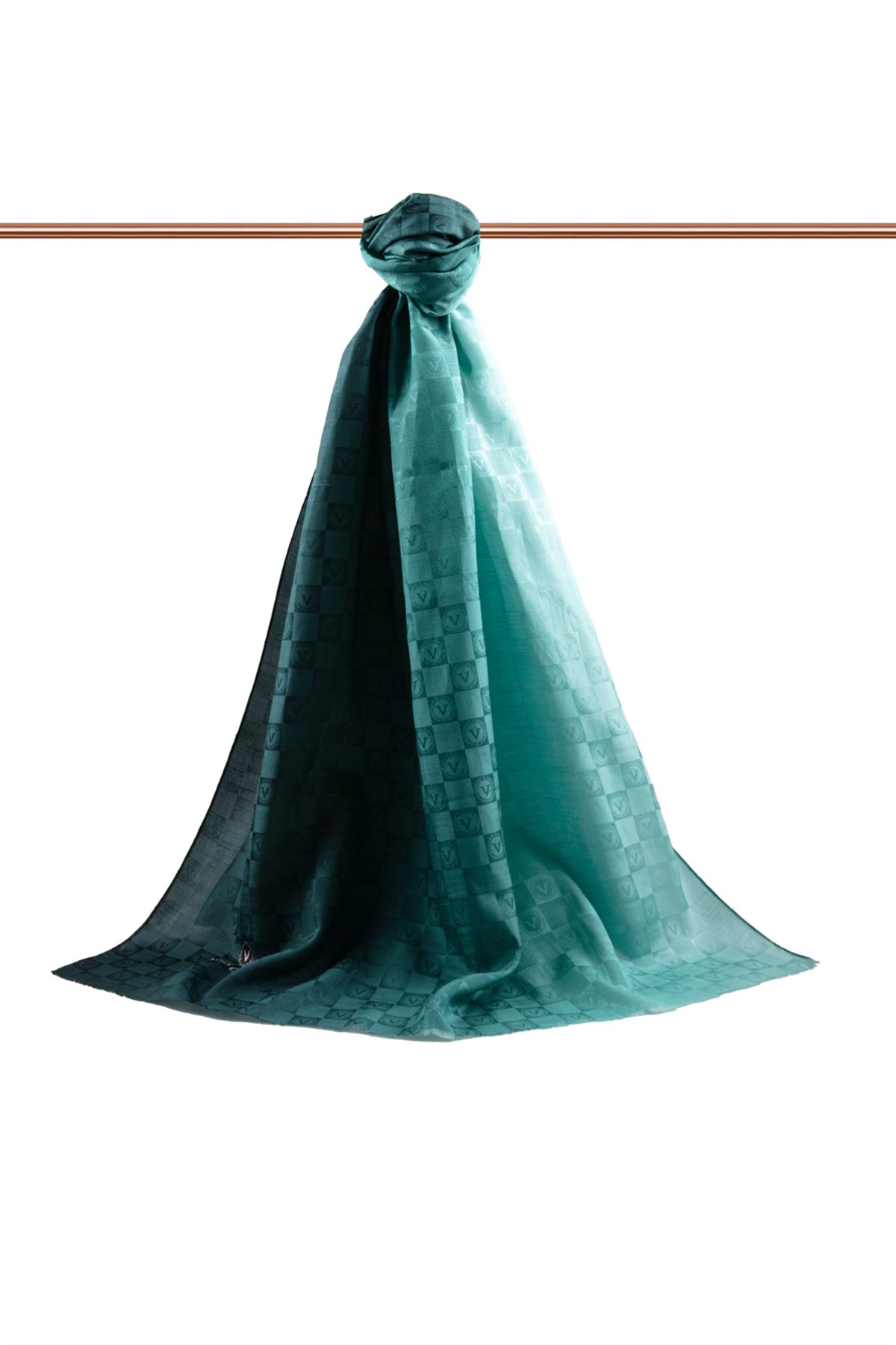 Vissona %57 İPEK %43 PAMUK Degrade Desenli Mint Yeşili Renkli Şal -  70x190 Dikiş Tipi İtalyan Dikişli