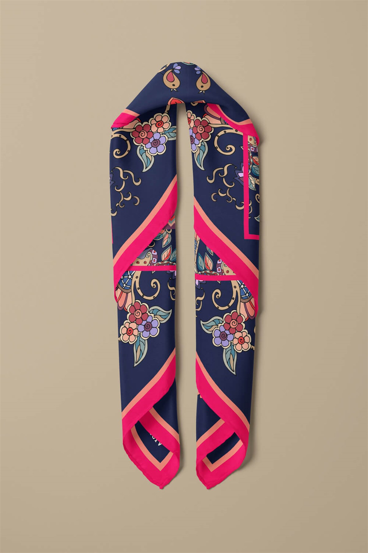 %100 İpek Etnik Desenli Kadın Bandana