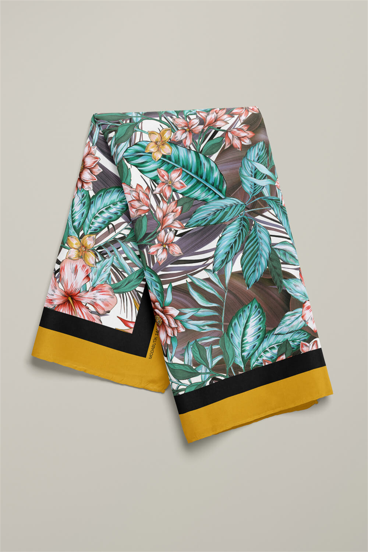 Z11 Kadın Kırmızı Yeşil Yaprak Desenli 50x50 Bandana