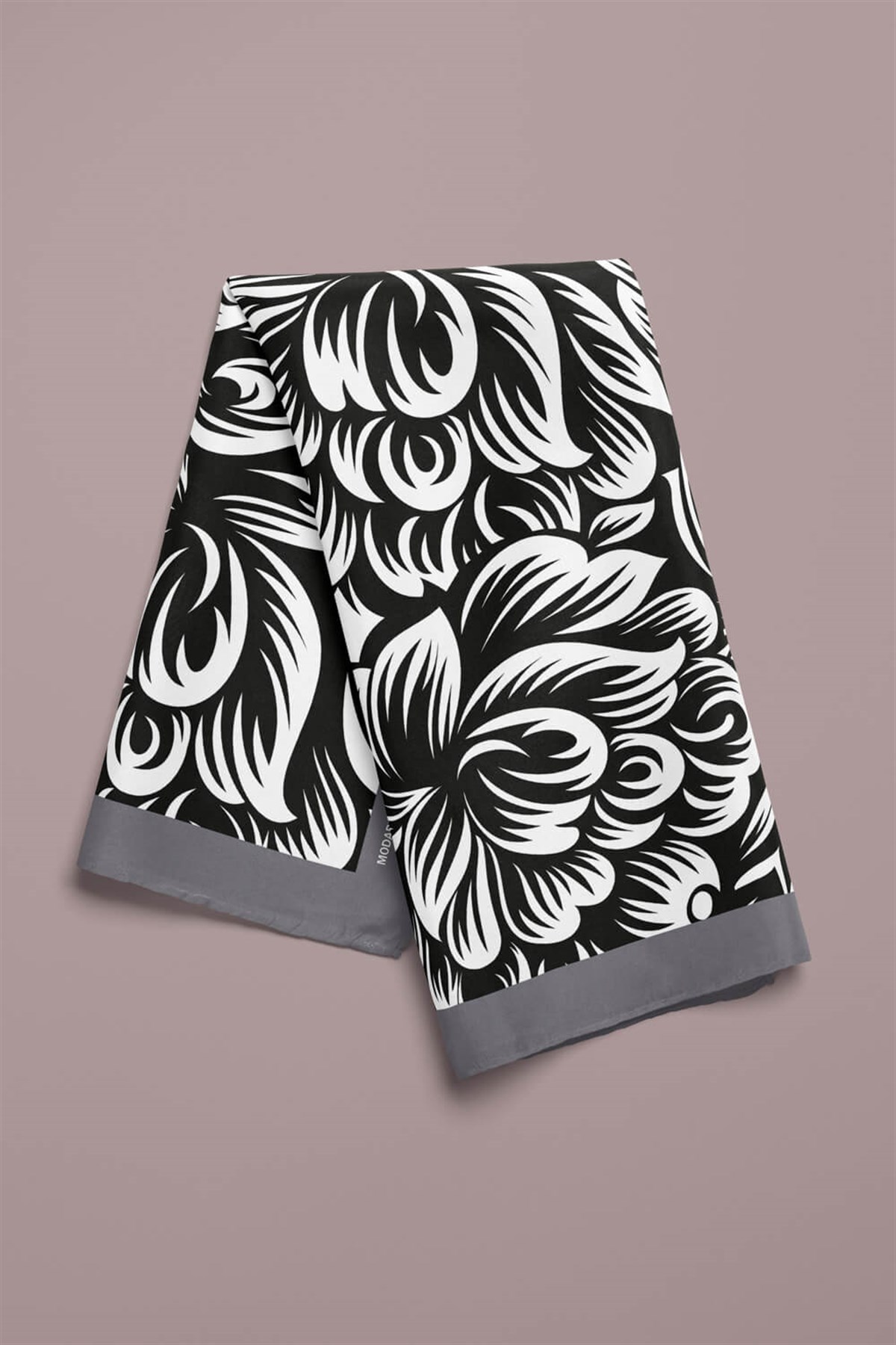 Violla A80 Kadın Çiçek Desenli Bandana 50x50 Siyah Beyaz DG0409-22