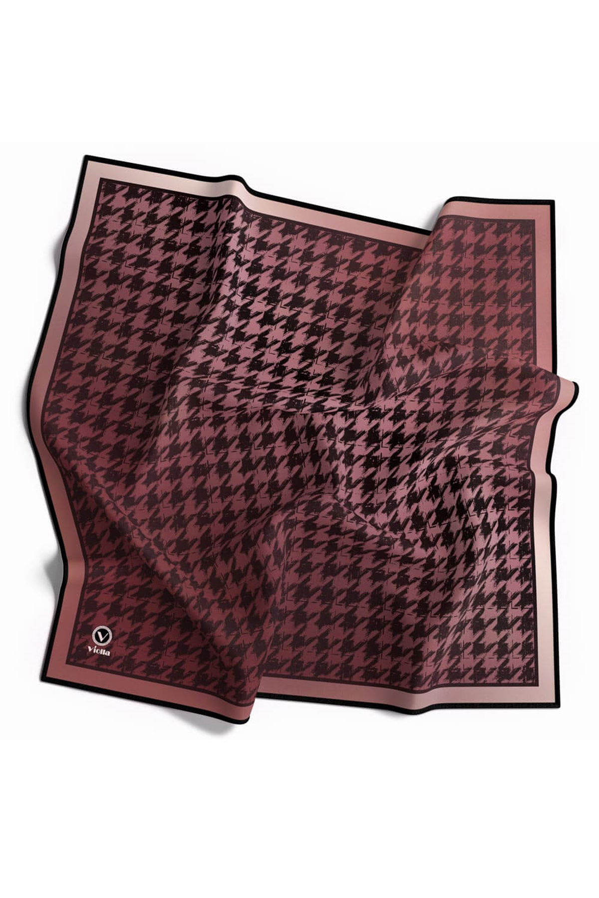 Twill Kazayağı Desenli Pudra Renkli 90x90 Eşarp (İpek İçermez) Kenar Dikiş Şekli El Dikişli