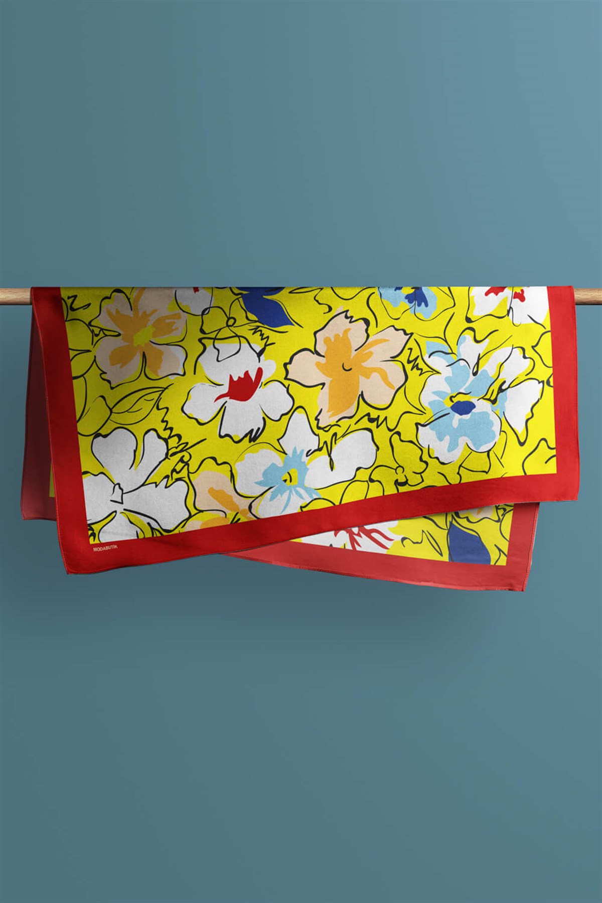 Violla B109 Kadın Yaprak Desenli Bandana 50x50 Sarı Mavi DG0476-22