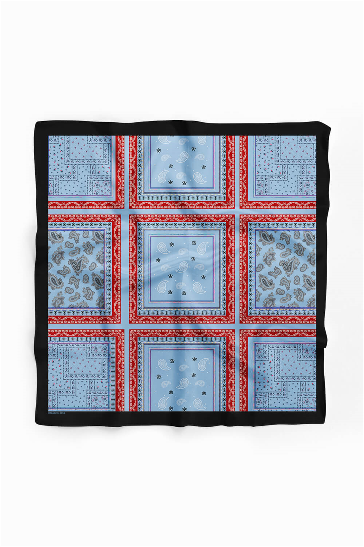 D66 Kadın Mavi Kare Desenli 50x50 Bandana HYL DG01218-22