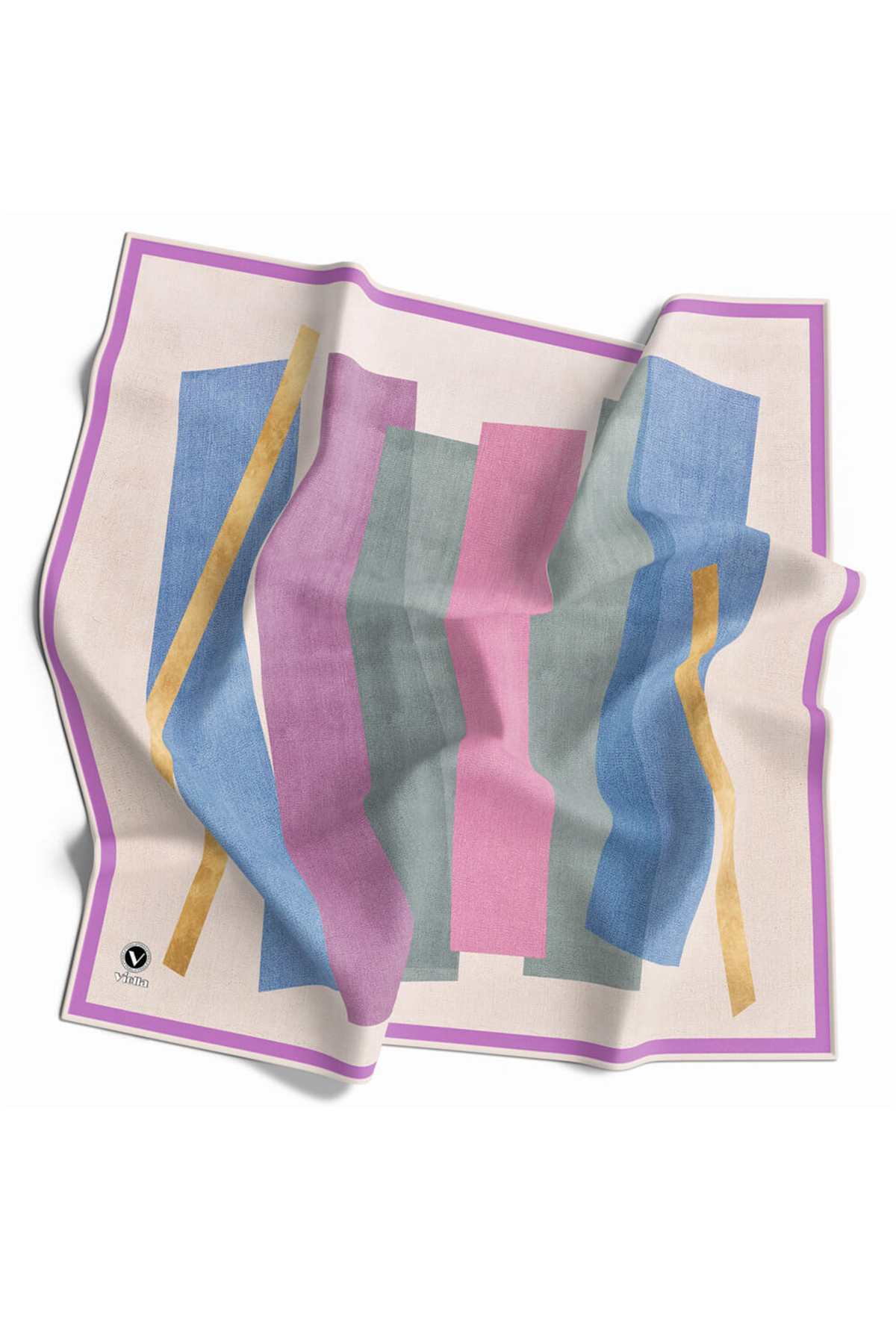 Twill Geometrik Desenli Pembe Renkli 90x90 Eşarp (İpek İçermez) Kenar Dikiş Şekli El Dikişli