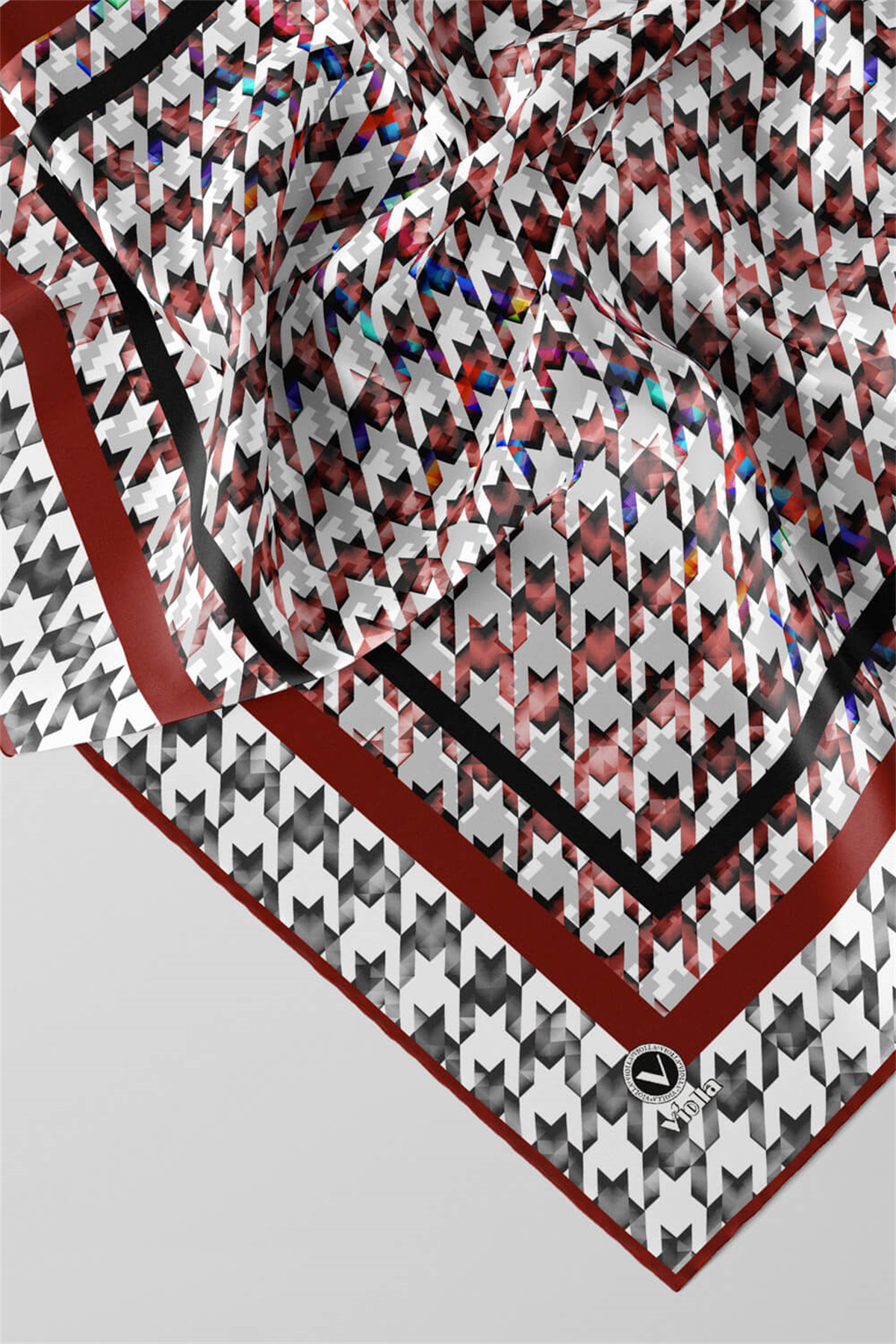 Twill Kazayağı Desenli Bordo Renkli 90x90 Eşarp (İpek İçermez) Kenar Dikiş Şekli El Dikişli