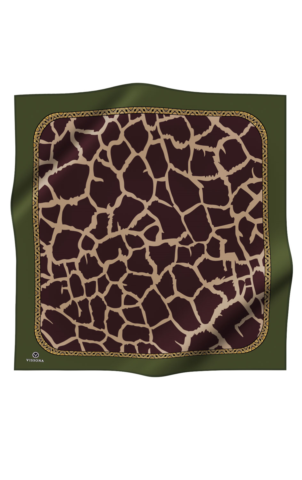 %100 Twill Taş Desenli Bej - Haki Renkli 90x90 Eşarp Dikim Şekli: El Dikişi