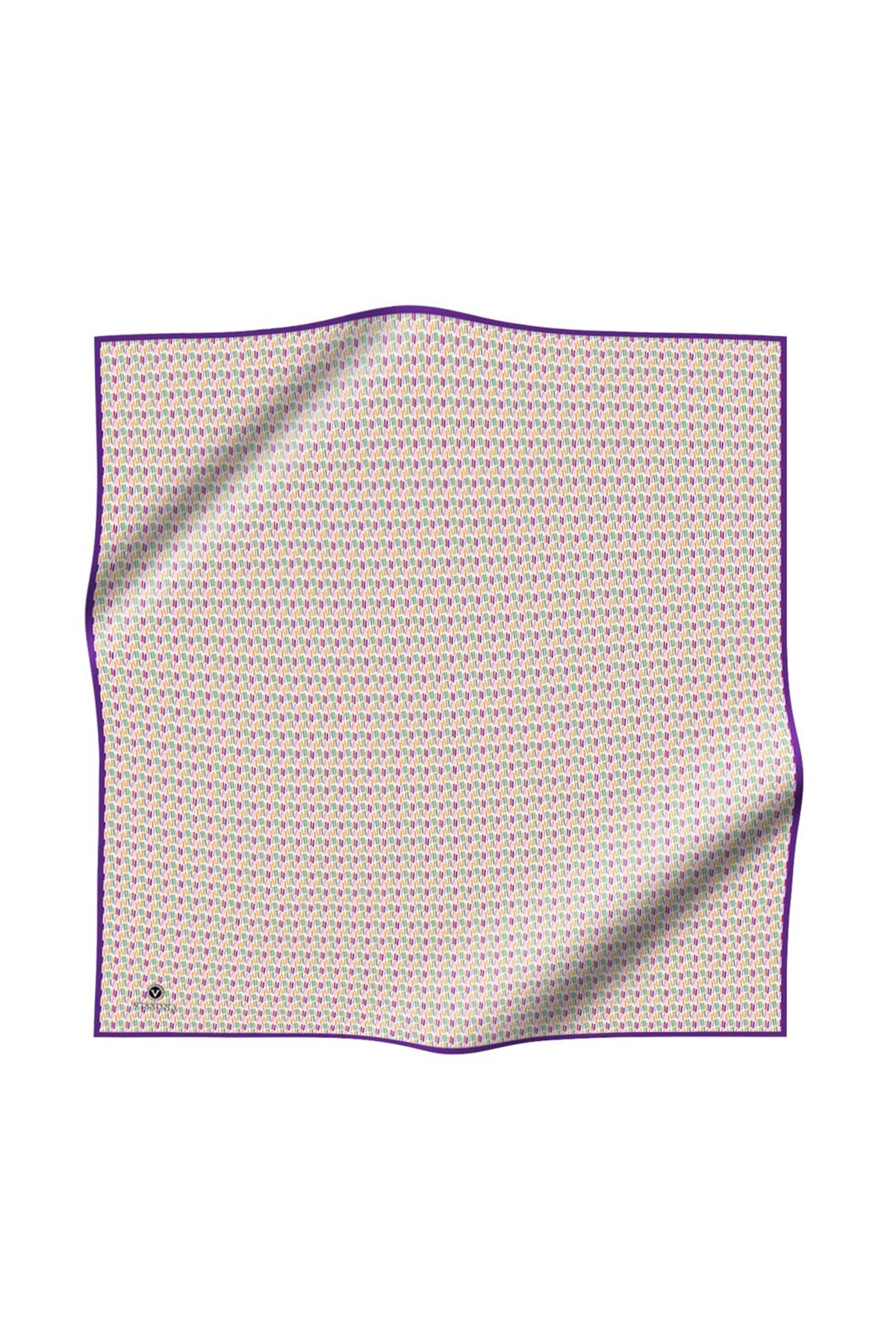 %100 Twill İpek Çizgi Desenli Mor Renkli 90x90 Eşarp Dikim Şekli : El Dikişi