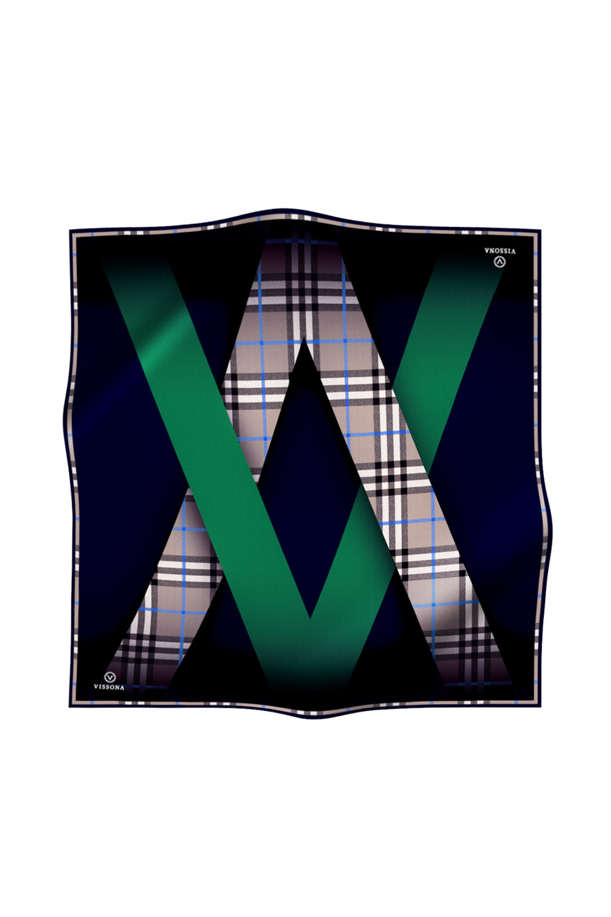 % 57 İPEK % 43 VİSKON Twill İpek Ekose Desenli Zümrüt Yeşili - Lacivert Renkli 90x90 Eşarp Dikim Şekli : El Dikişi