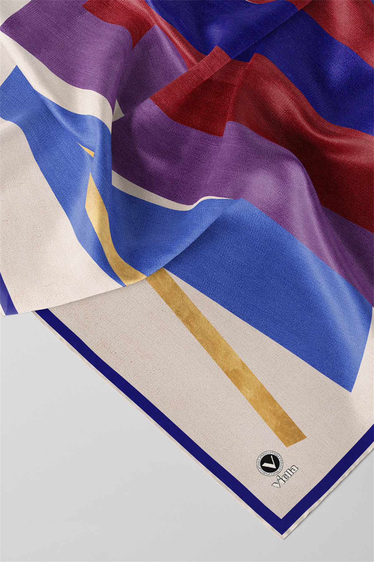 Twill Geometrik Desenli Lacivert Renkli 90x90 Eşarp (İpek İçermez) Kenar Dikiş Şekli El Dikişli