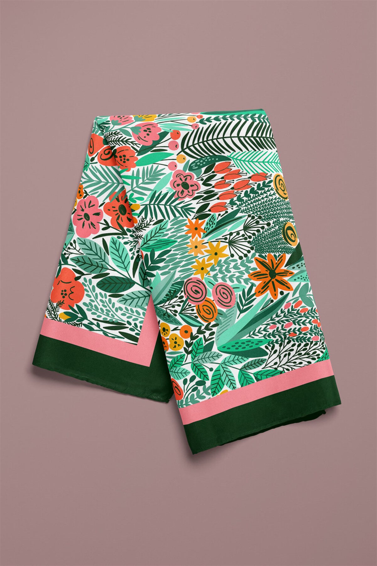 Violla A44 Kadın Yeşil Greenery Desenli 50x50 Bandana HYL DG0720-22
