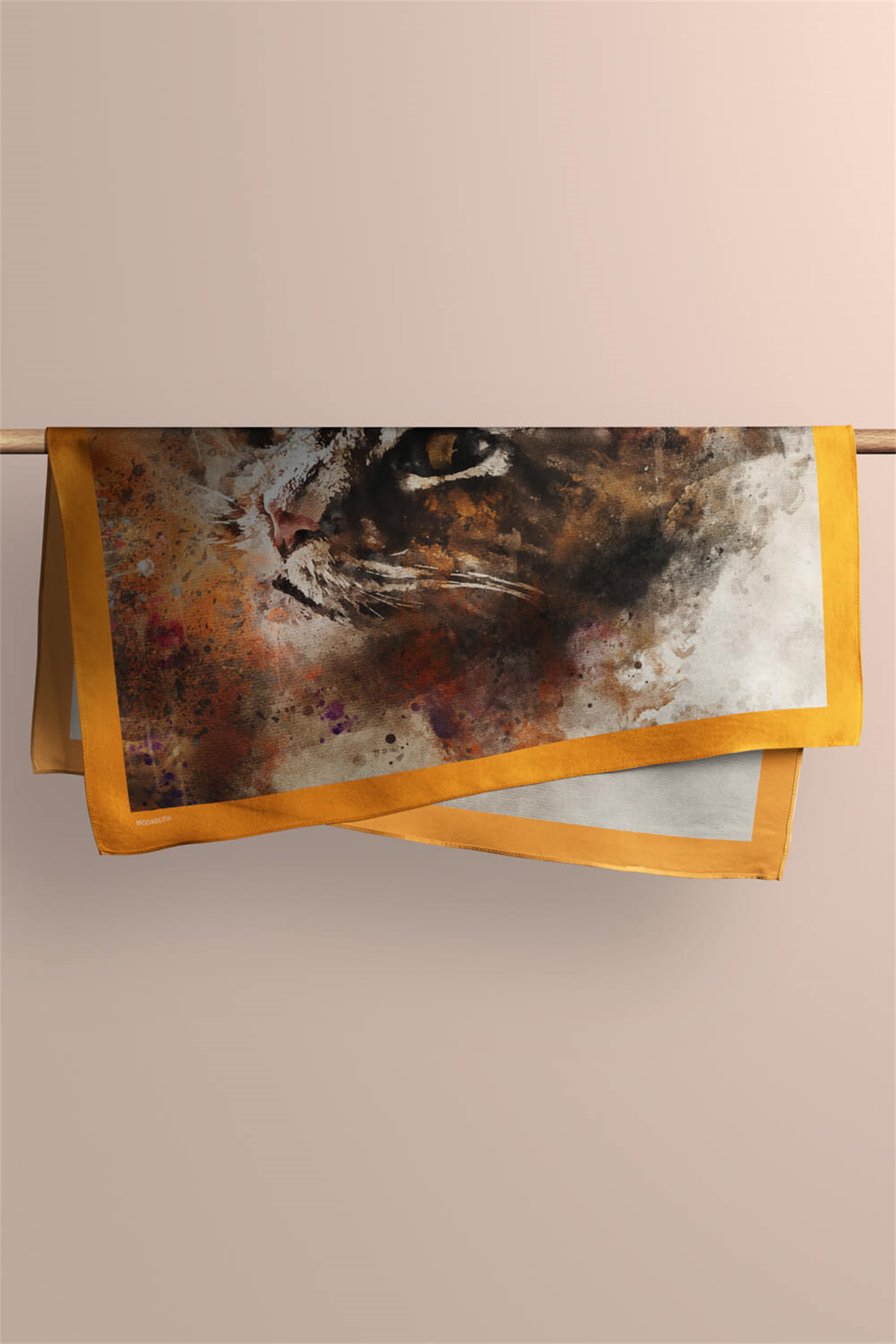 E21 Kadın Kedi Desenli Bandana 50x50 Gri DG0295-22