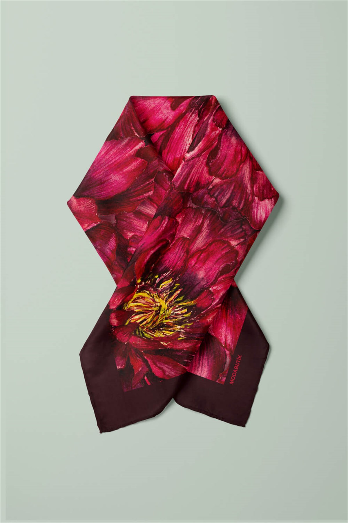 F50 Kadın Gül Desenli Bandana 50x50 Kırmızı DG0325-22