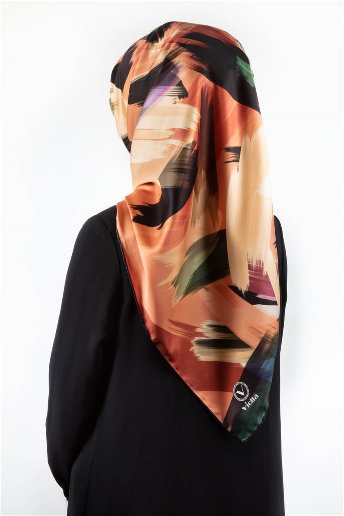 Twill Fırça Desenli Bakır Renkli 90x90 Eşarp (İpek İçermez) Kenar Dikiş Şekli El Dikişli