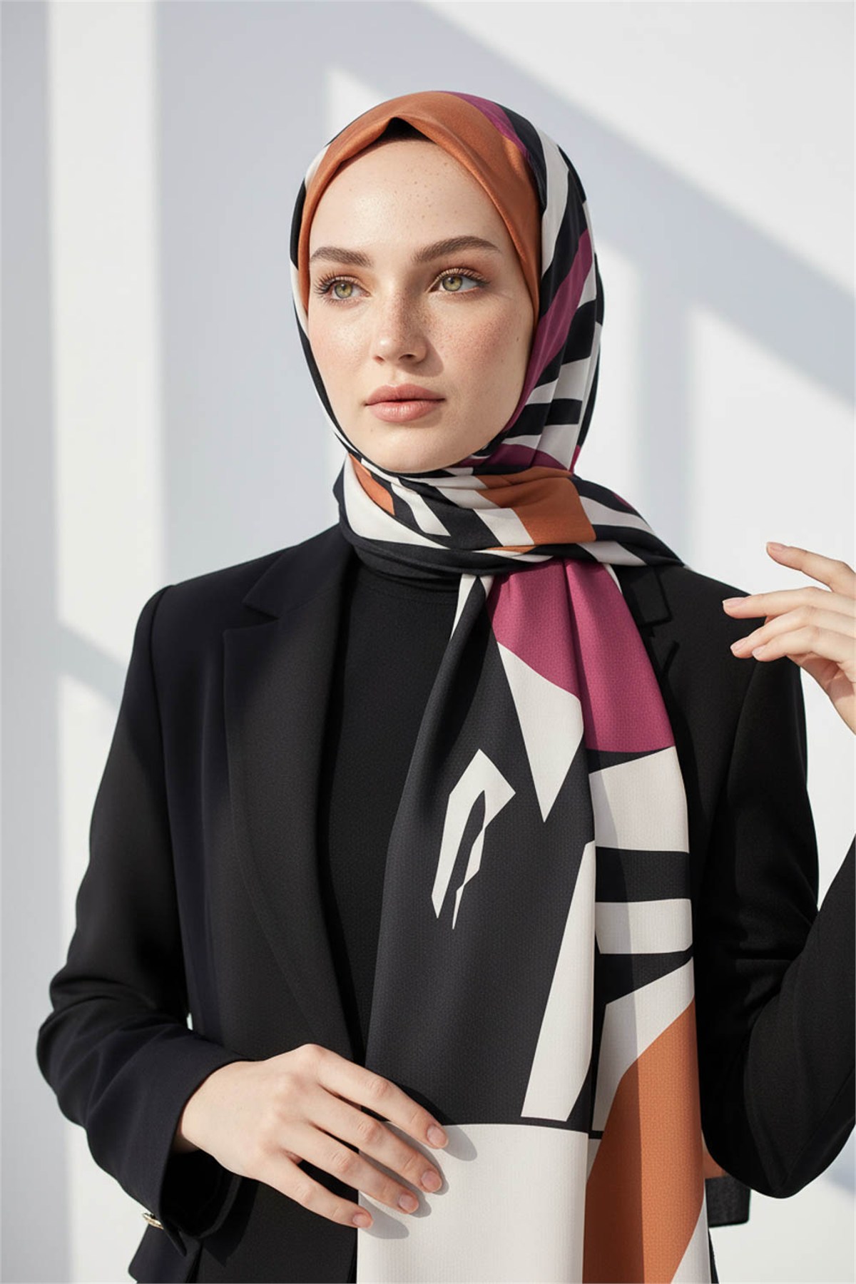 KREP DESENLİ SOMON RENKLİ 75X195 KIRIŞMAZ ŞAL
