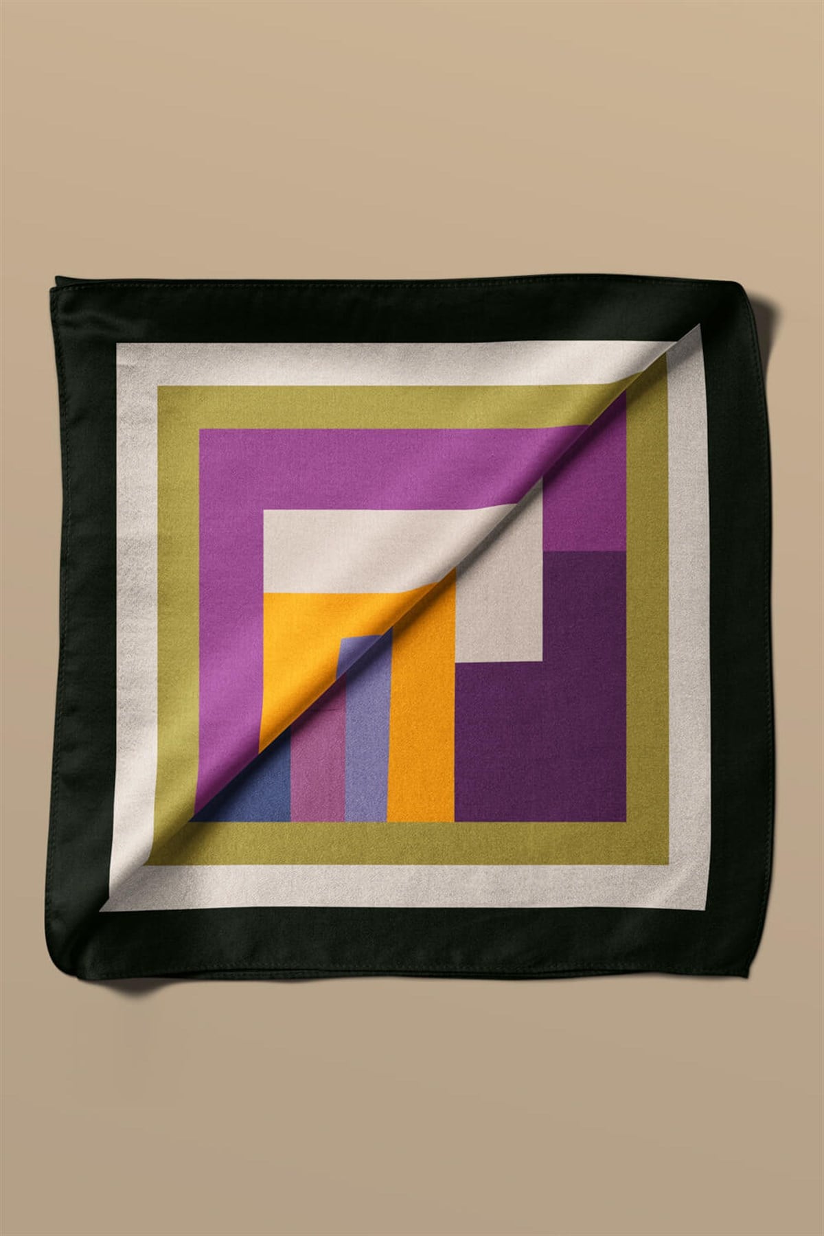 Violla E7 Kadın Mor Krem Çizgi Desenli 50x50 Bandana HYL DG01481-22